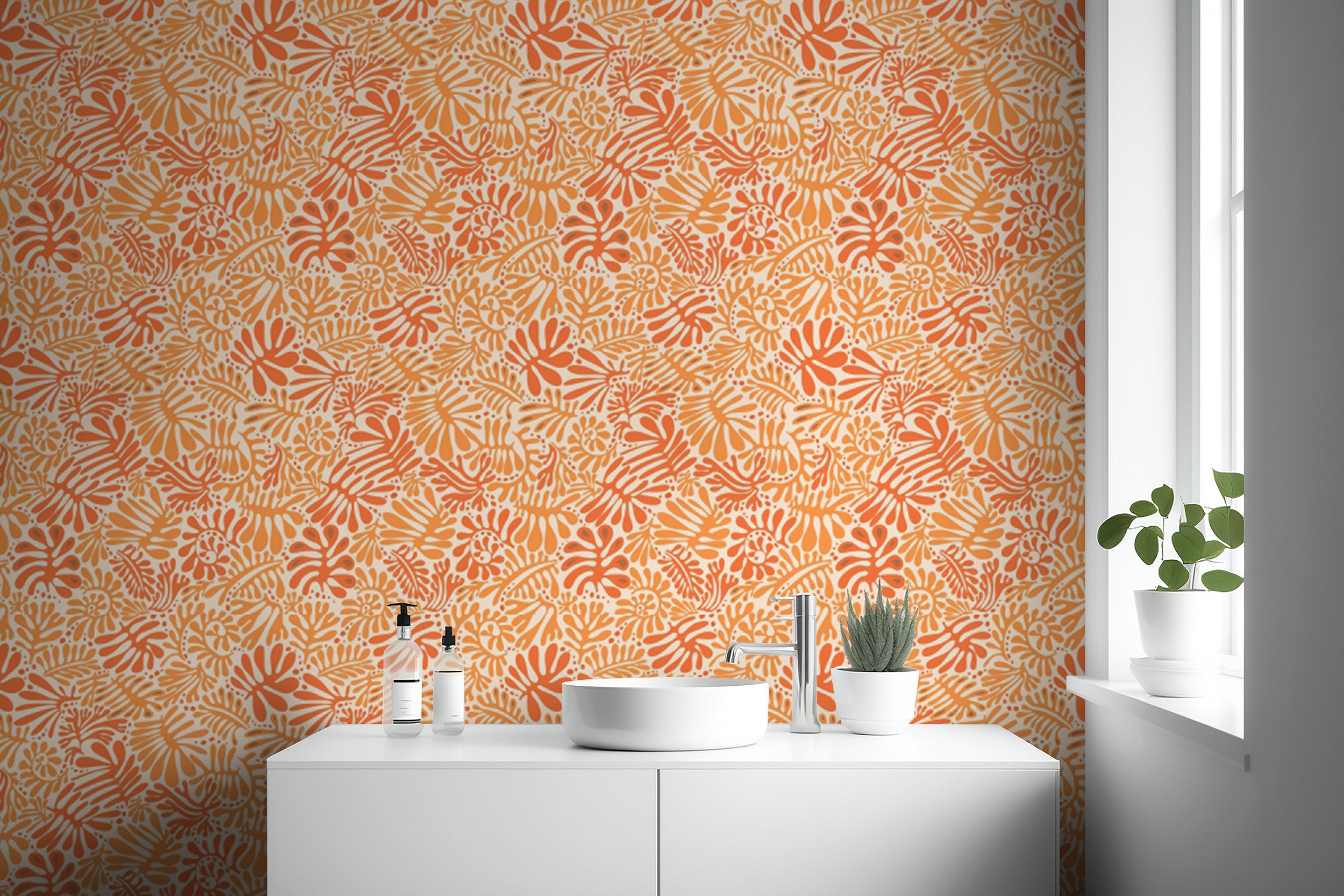 Tangerine Leaf wallpaper for bright and cozy spaces