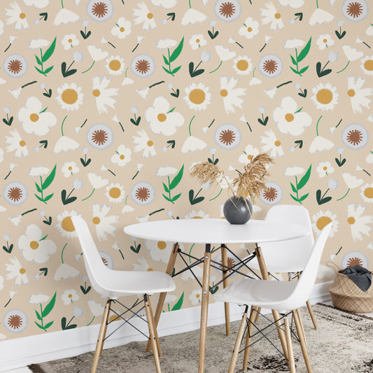 Marigold and Dandelion Pearl Wallpaper design
