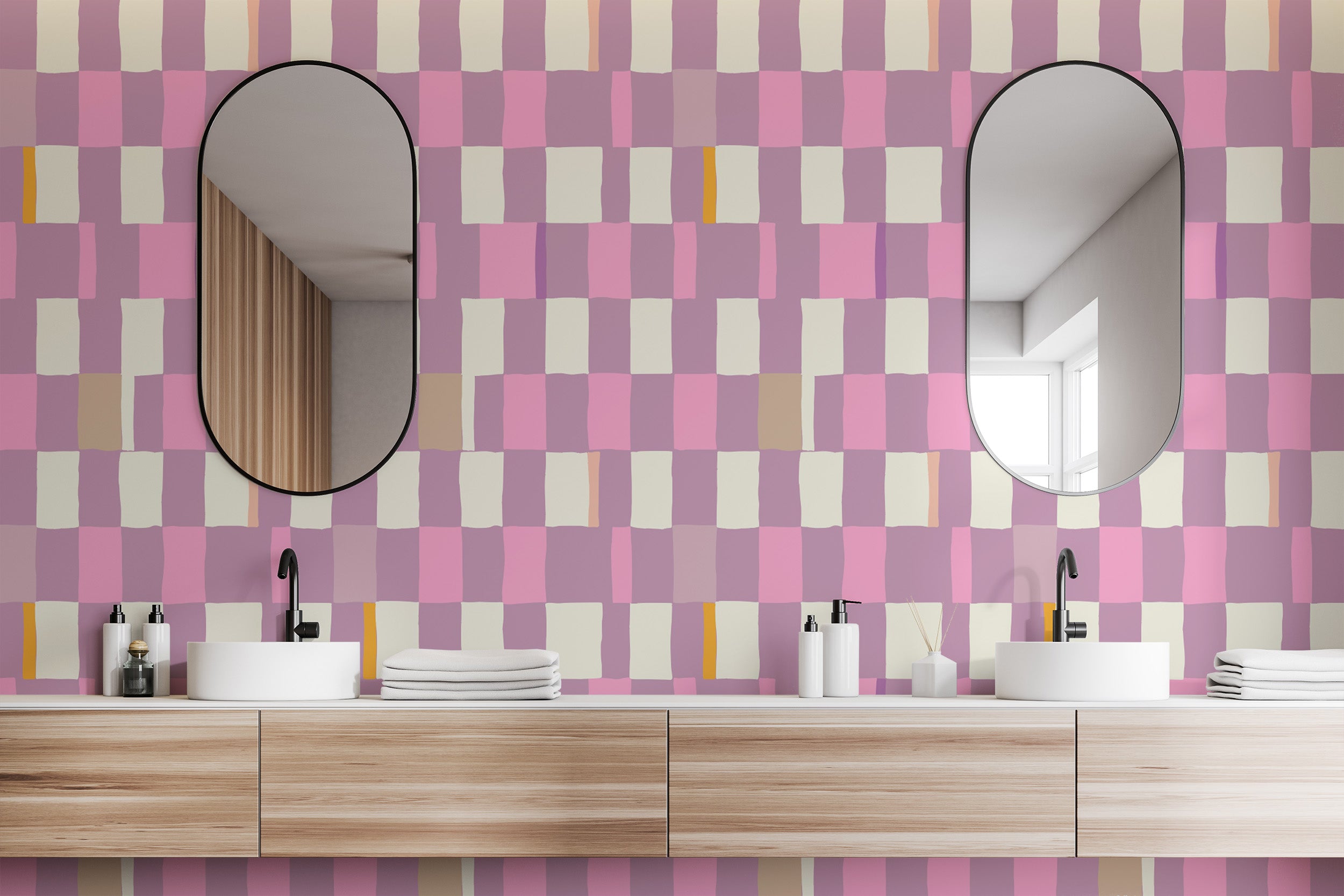 Bold and contemporary mosaic checkerboard wallpaper for walls.
