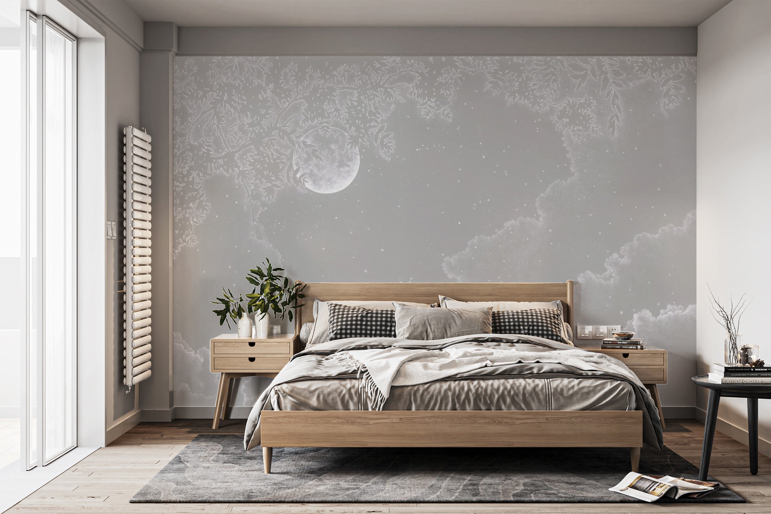 Starry night sky wallpaper with ethereal cloud patterns
