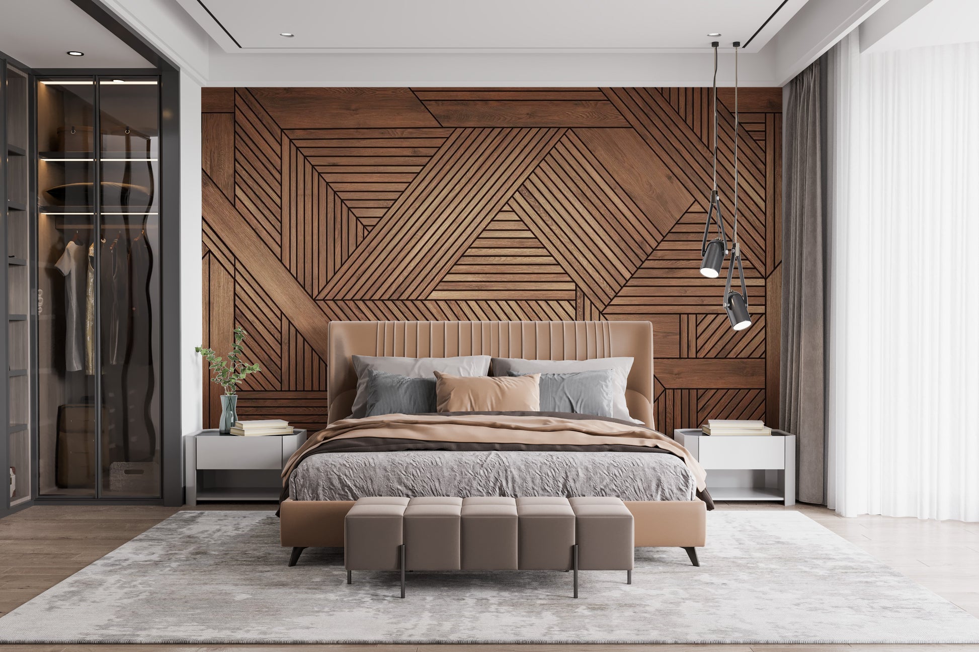 Geometric Wooden Wallpaper Mural for decor
