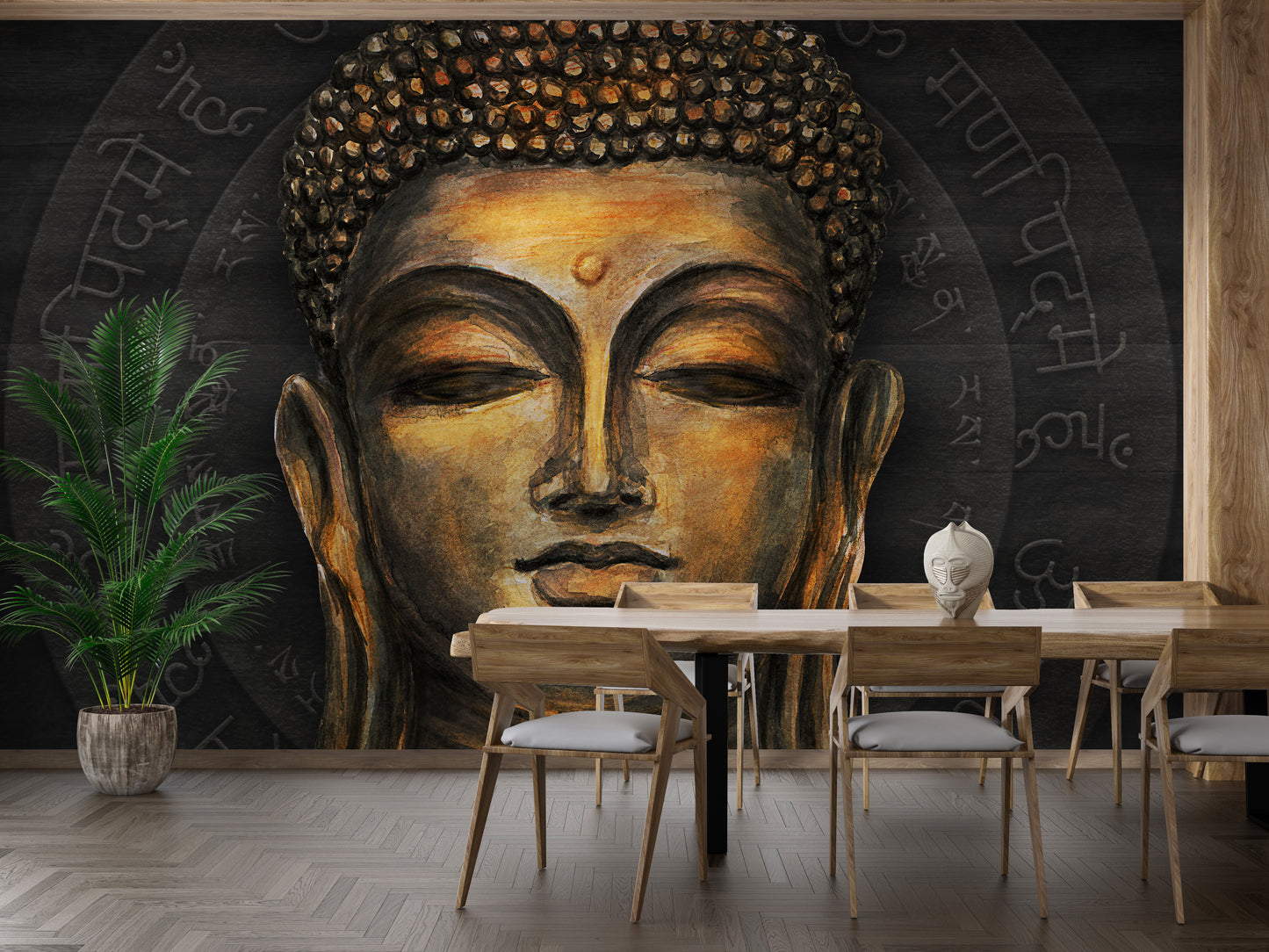 Golden Buddha Script Halo Wall Mural