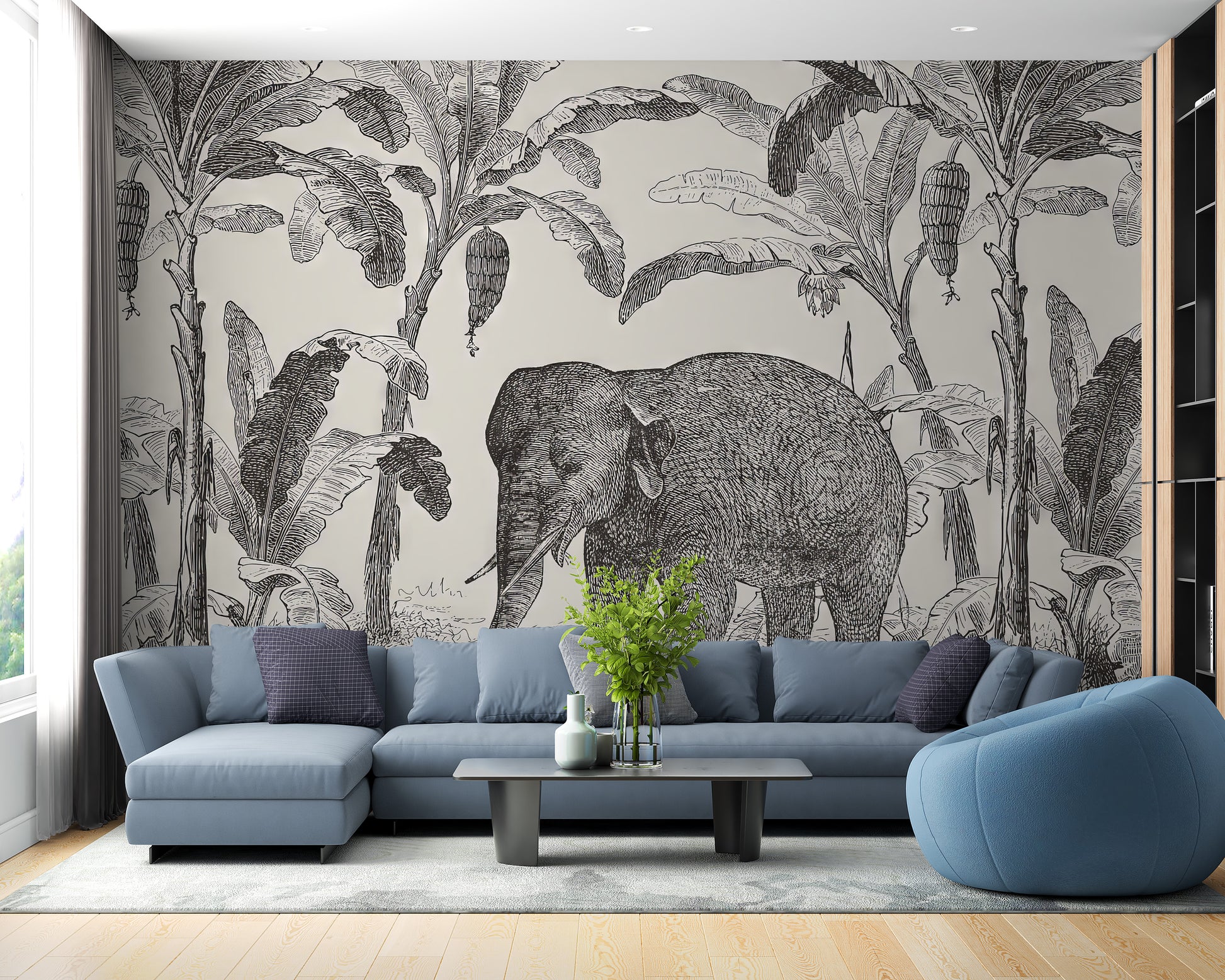 Vintage Elephant Mural Wallpaper