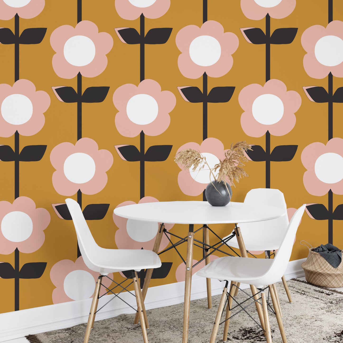 Timeless style with Flower Mustard Design Retro Wallpaper