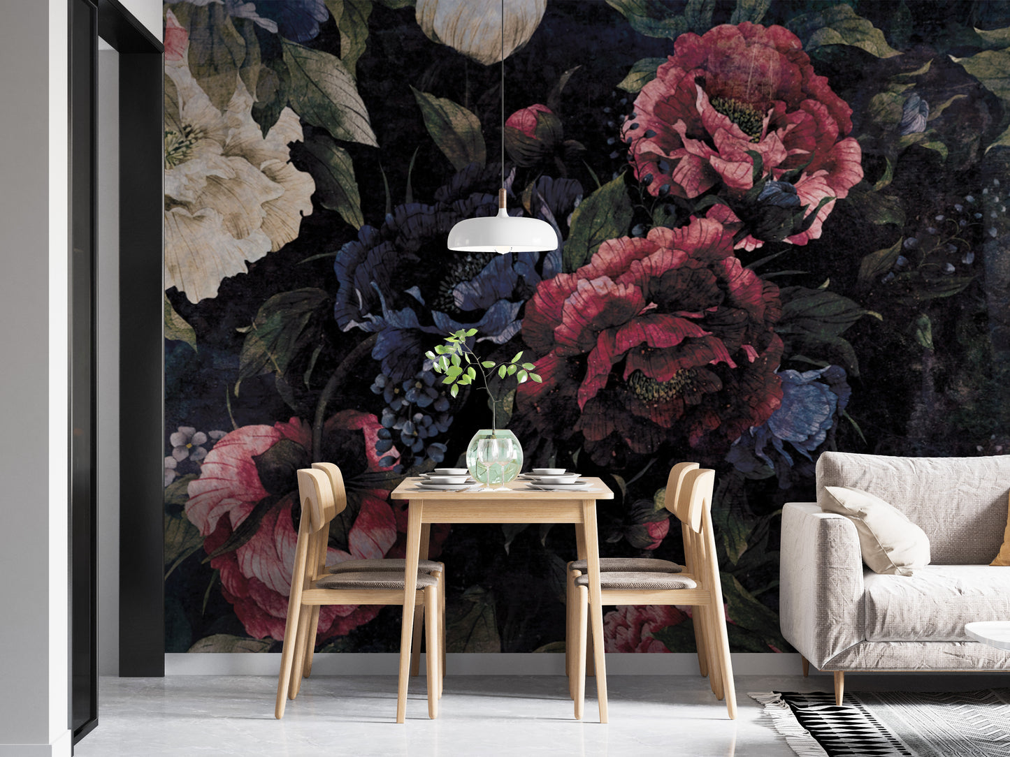 Moonlit Floral Wall Art Mural
