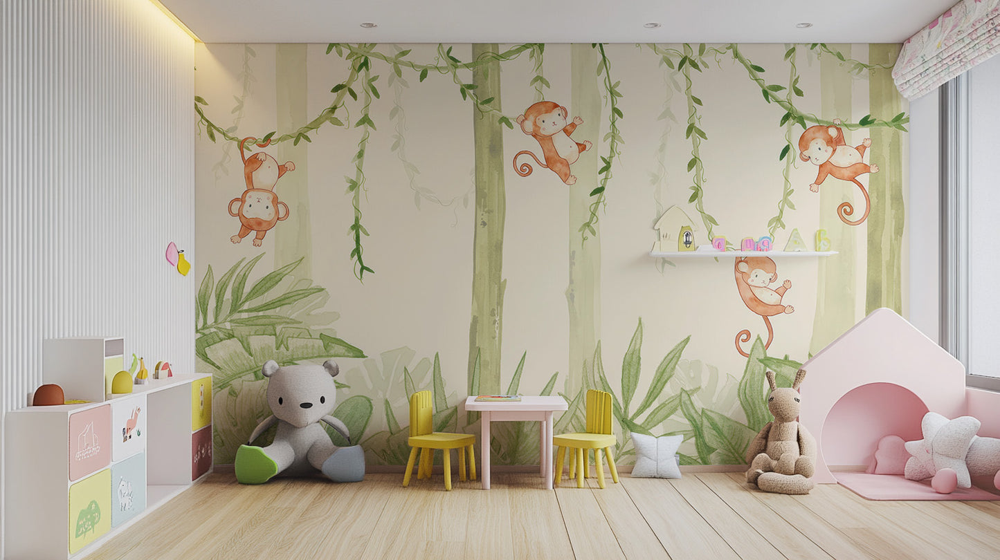 Swinging monkey wall decor with a jungle theme