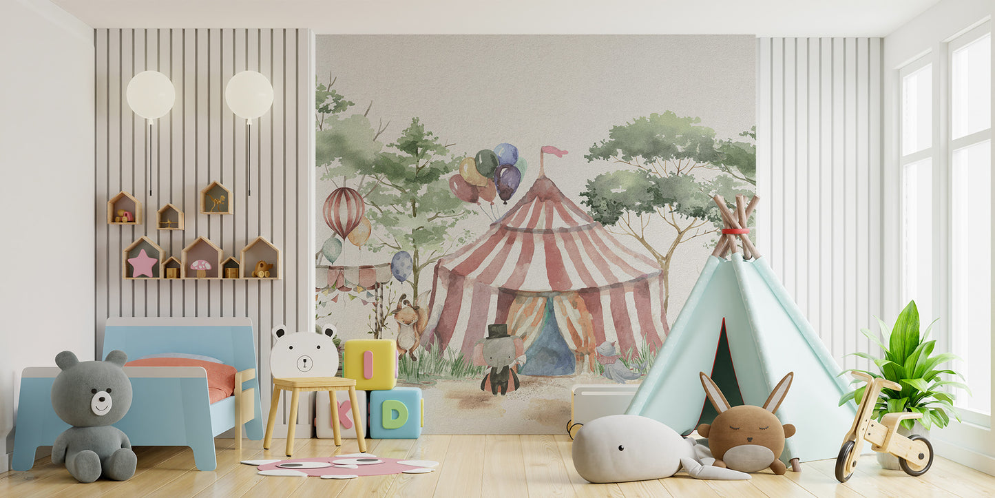 Charming woodland circus wallpaper for children