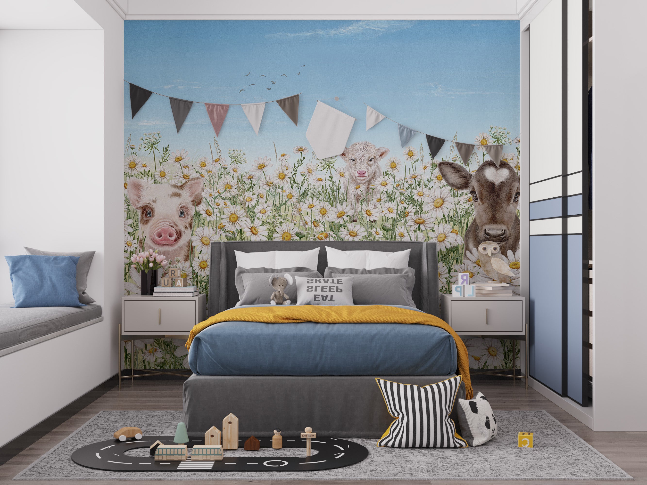 Delightful farm animals mural for a cozy farmhouse feel.
