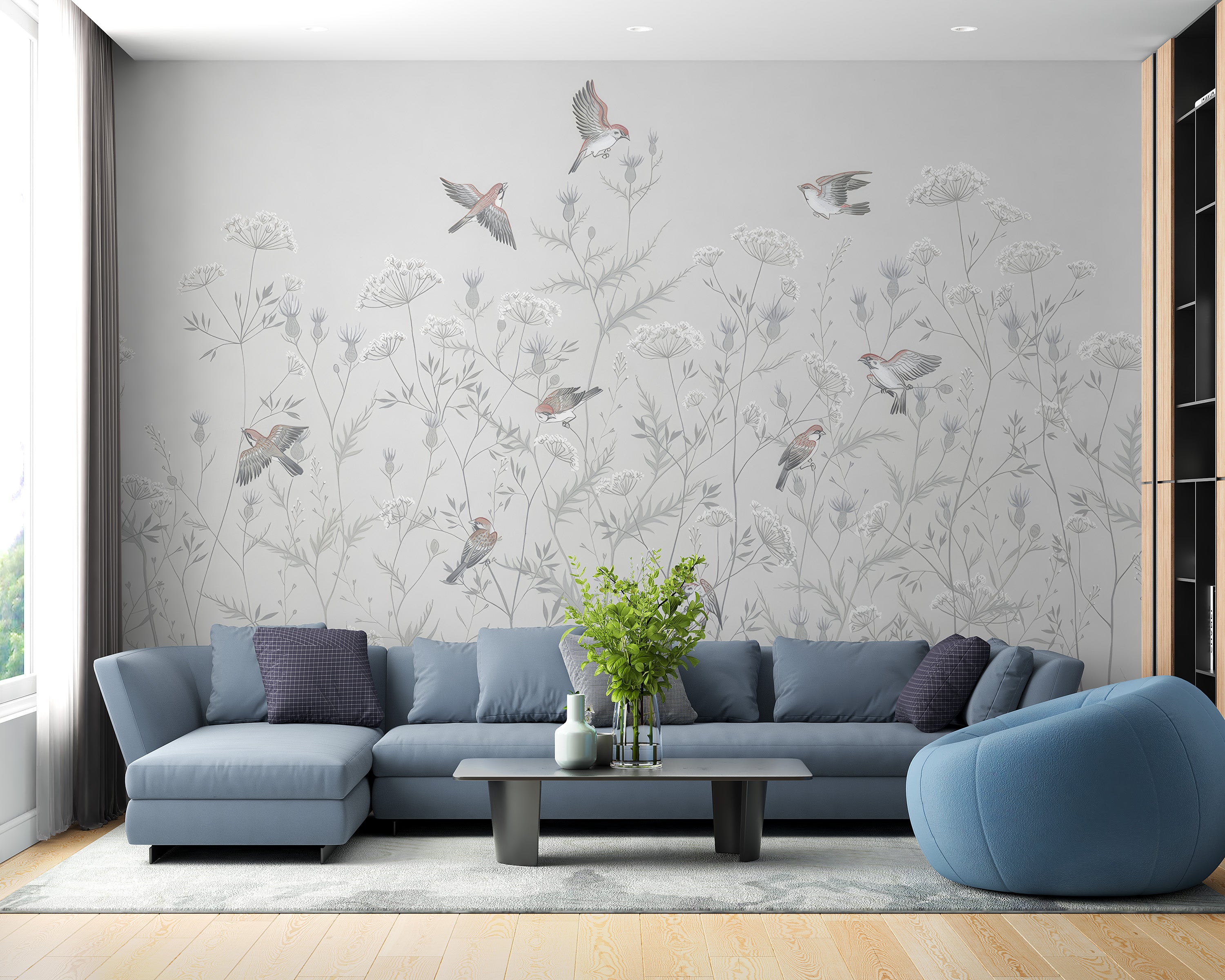 Ethereal bird garden wallpaper for peaceful decor