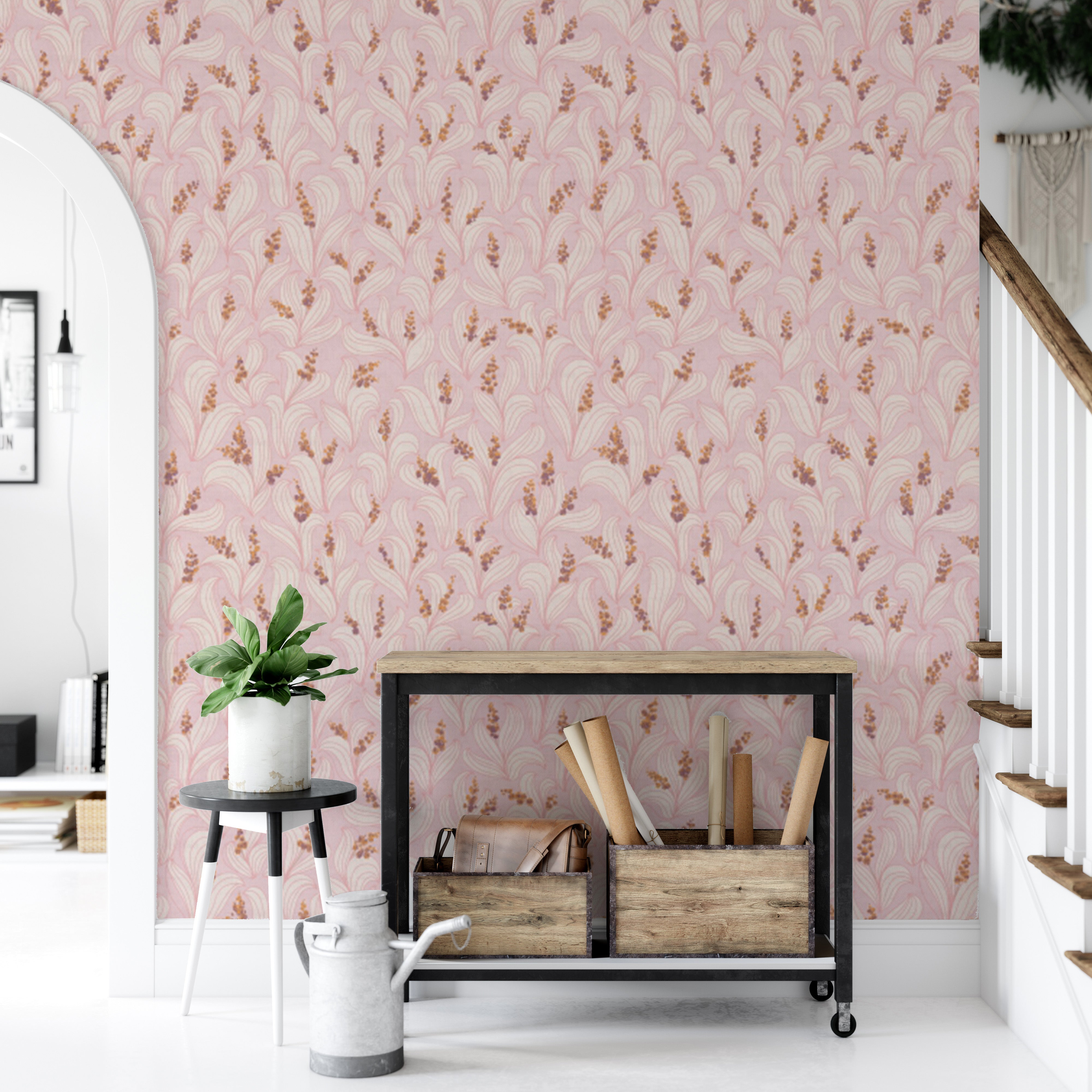 Removable wallpaper with whimsical lily valley design