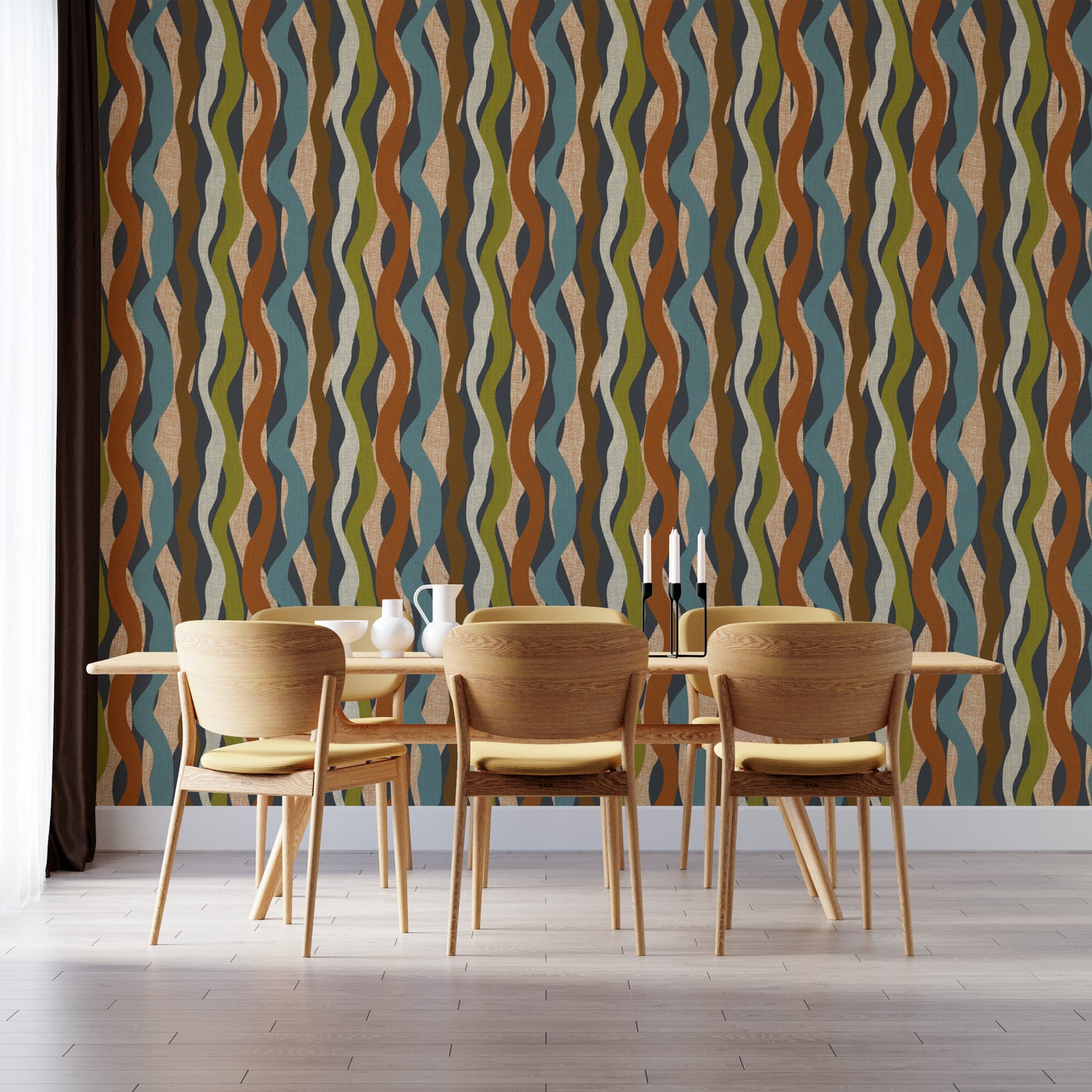 Textured Organic Stripe Waves Charcoal Wallpaper for walls