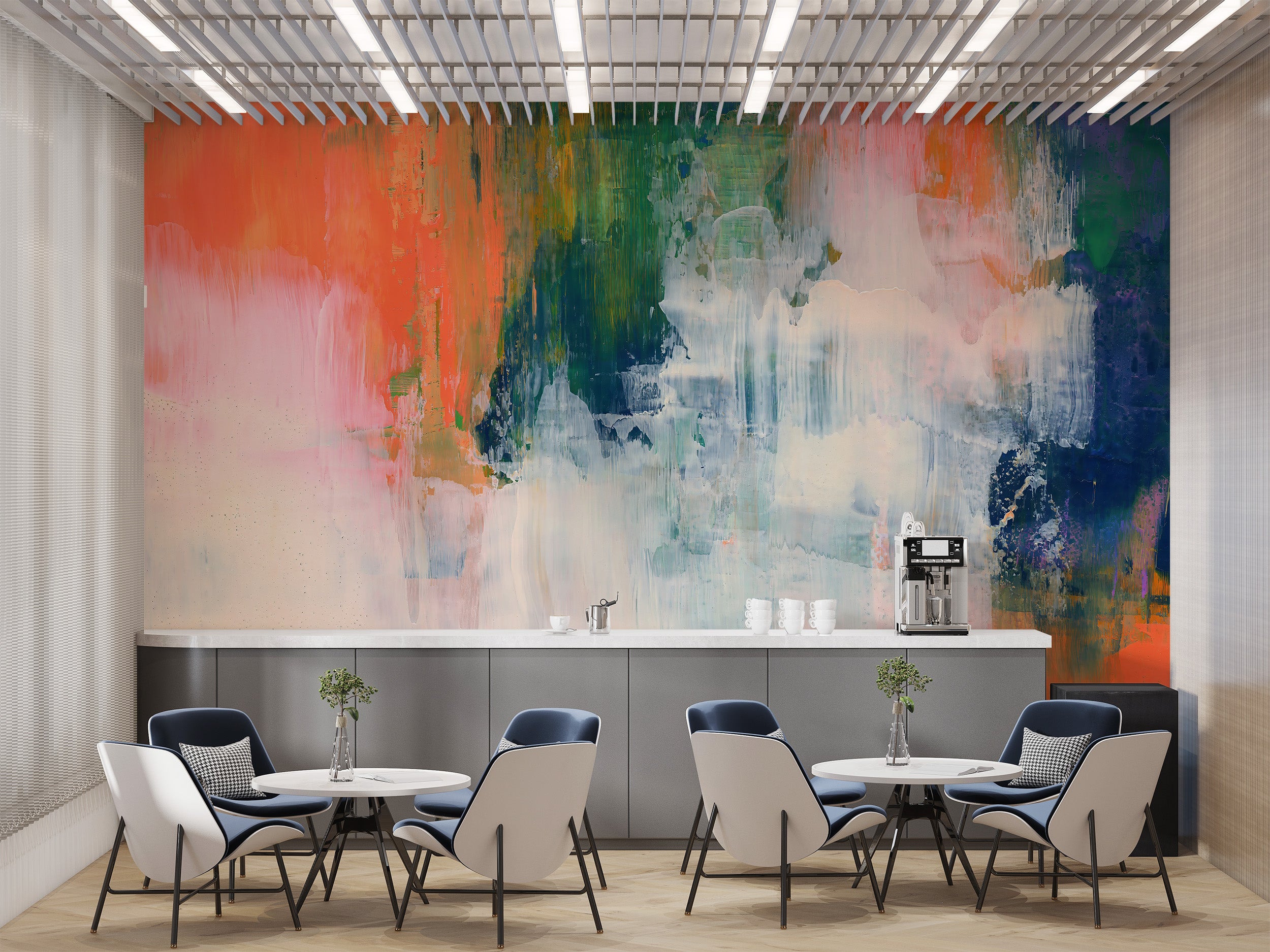 Abstract brushstroke wallpaper mural with vibrant colors