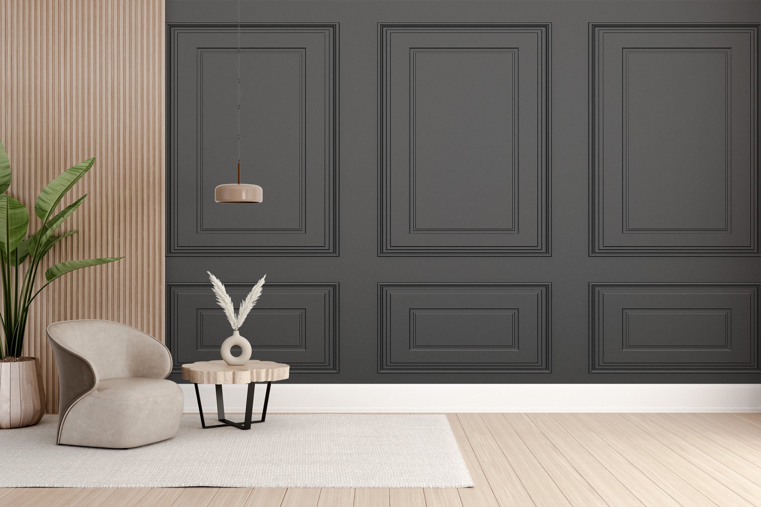 Sleek black panel design wall mural
