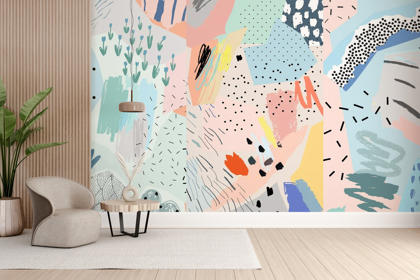 Abstract brushstroke mural wallpaper design
