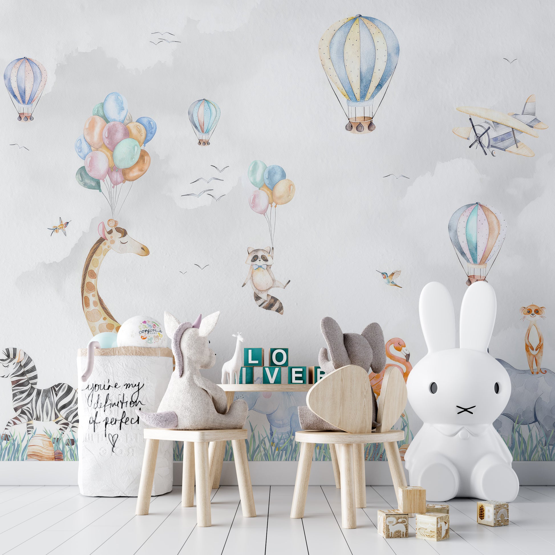 Playful mural for children’s room decoration
