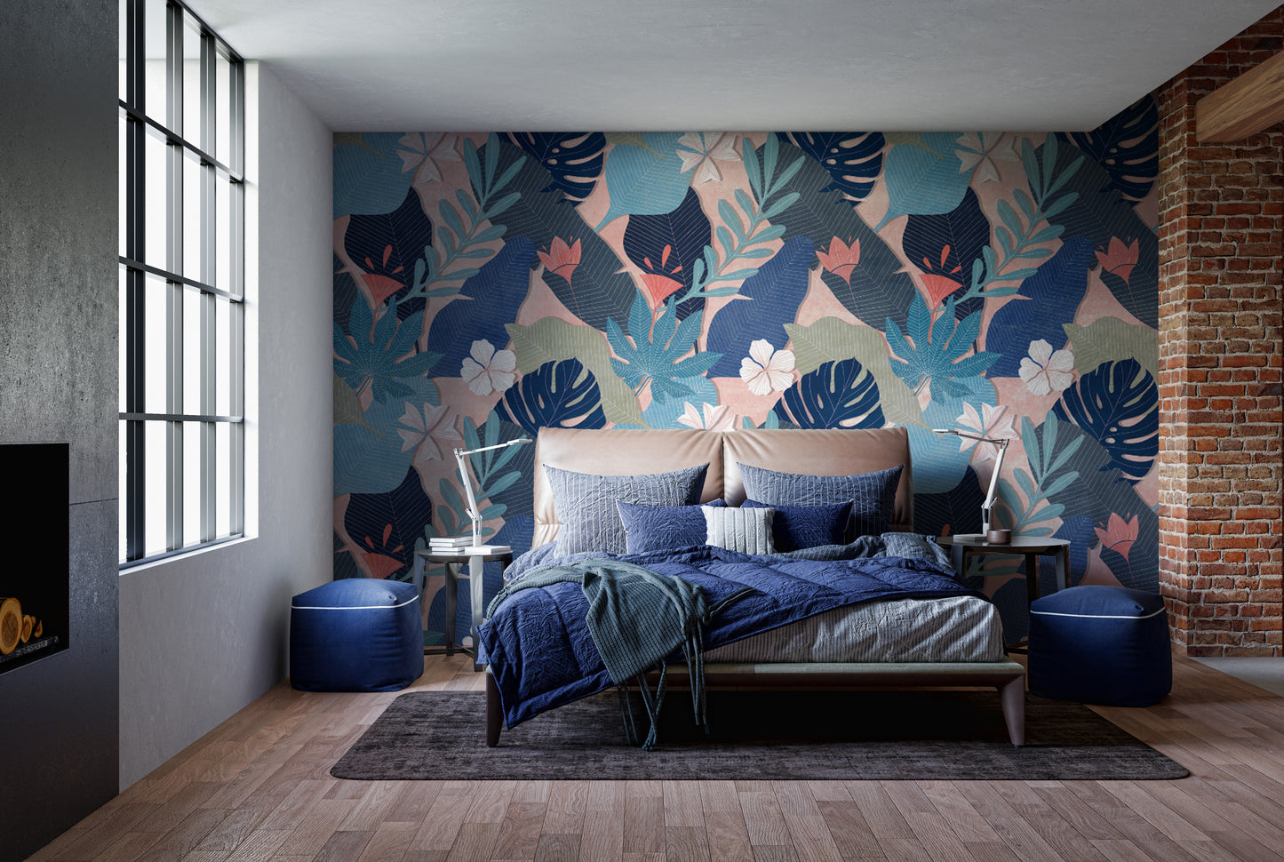 Dreamy blue foliage wallpaper mural for a refreshing touch.
