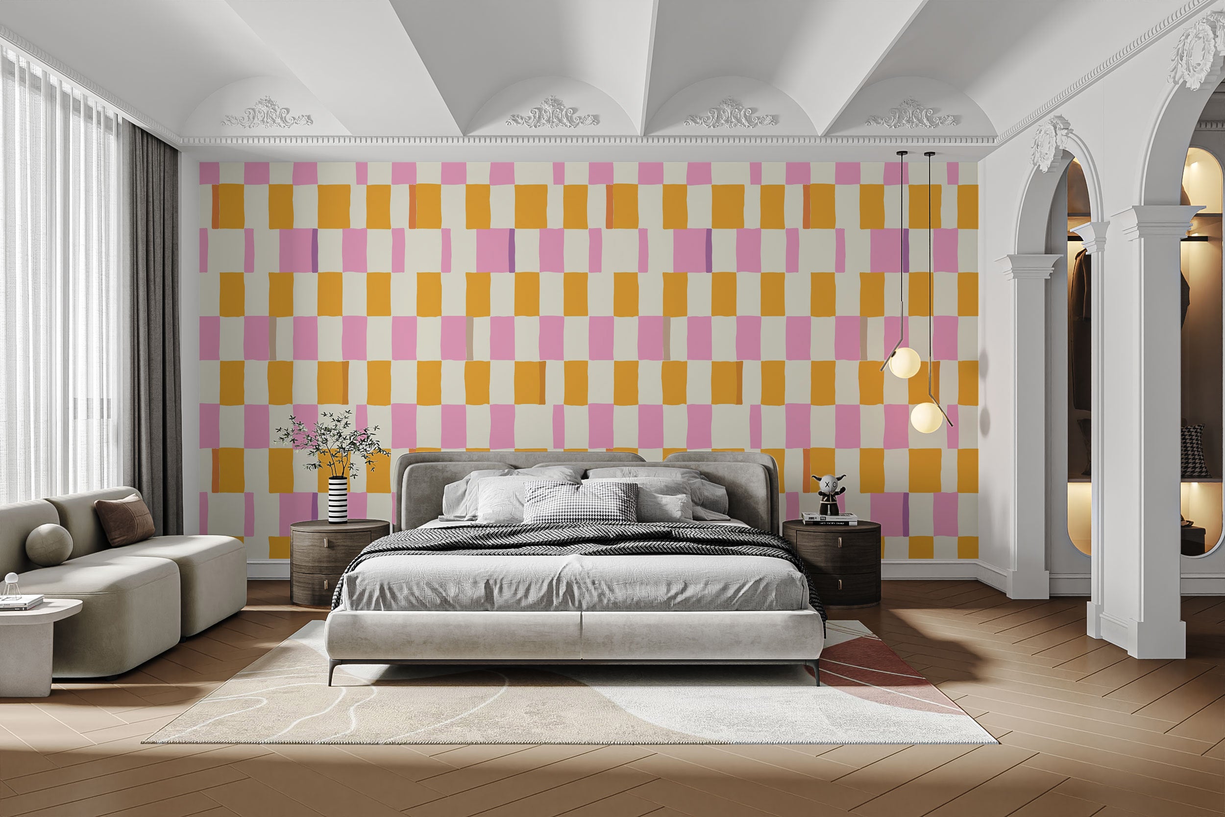 Stylish colorful checkered wallpaper for renters