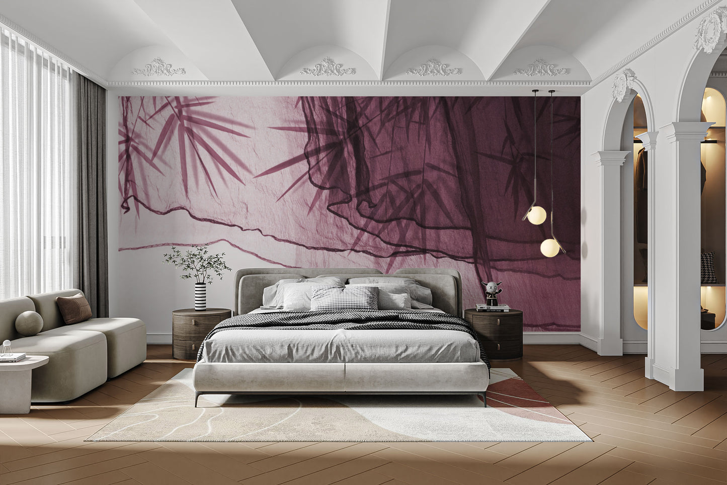 Artistic bamboo silhouette fabric with soft textures
