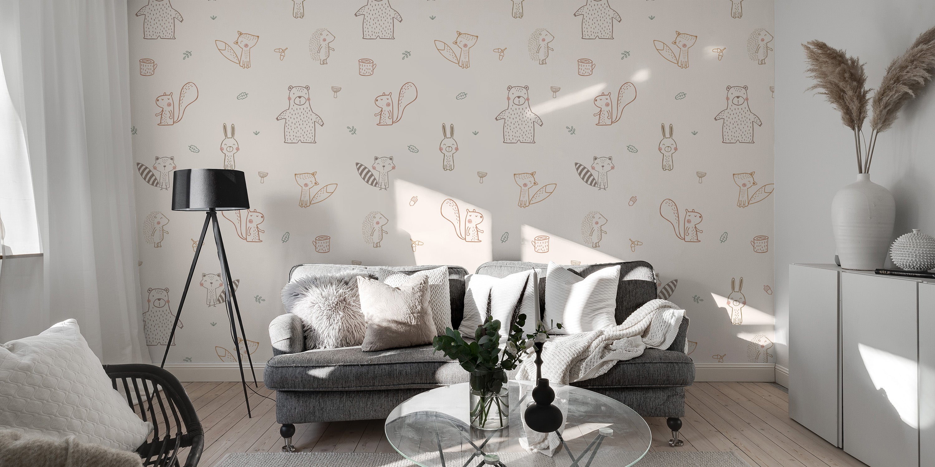 Baby forest friends wall mural with whimsical designs.
