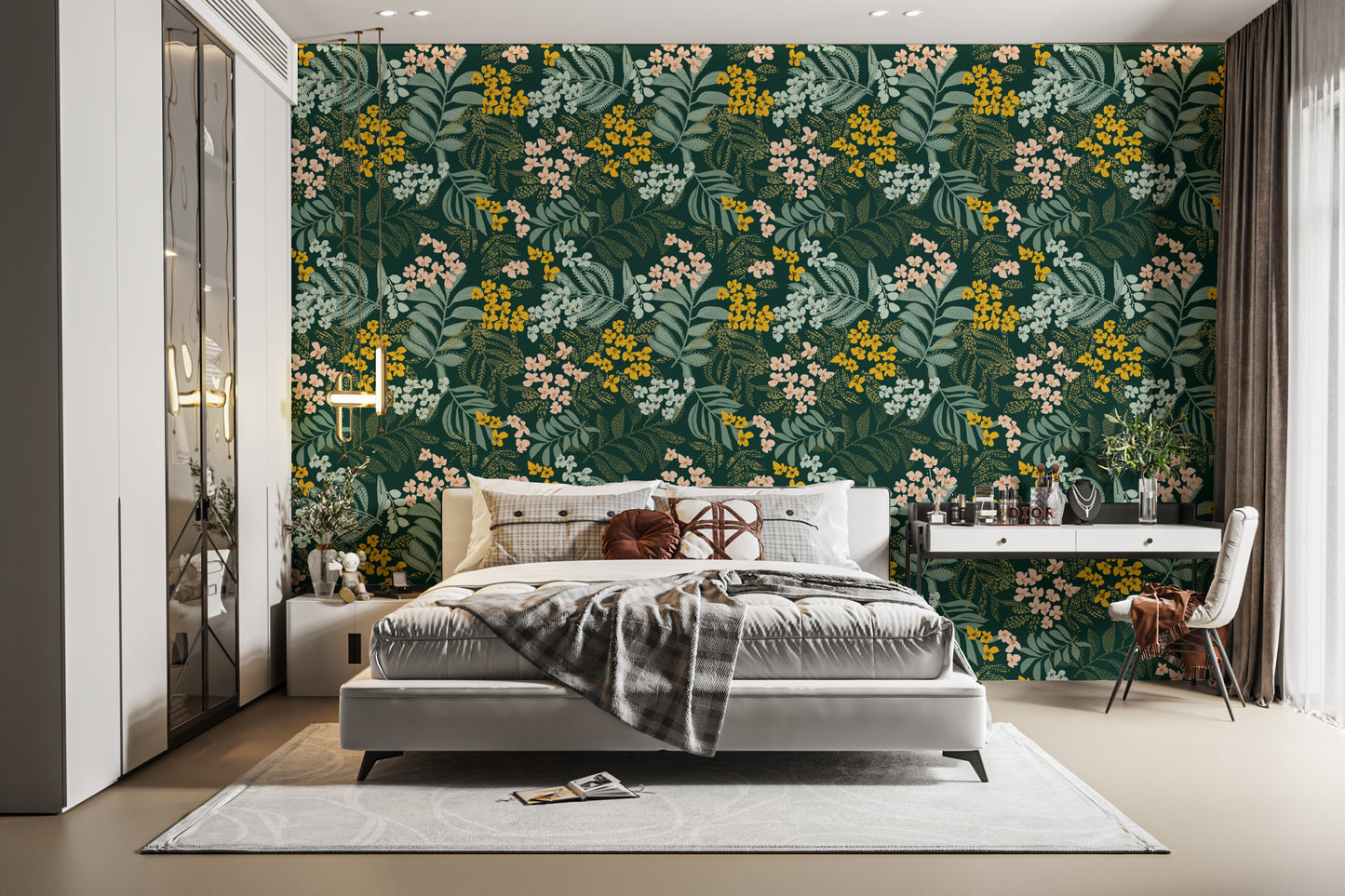 Whimsical Woodland Floral Wallpaper Design
