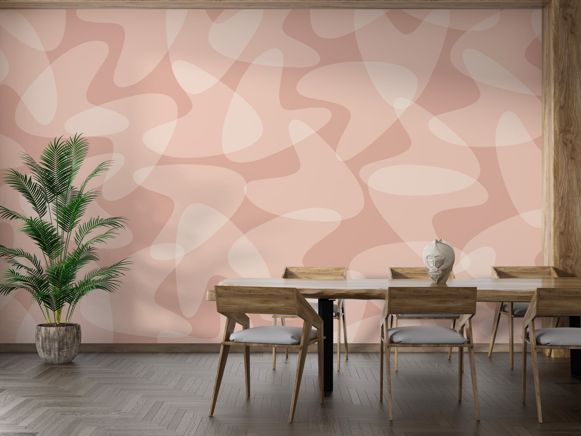 Nostalgic mid-century wallpaper in peach hues