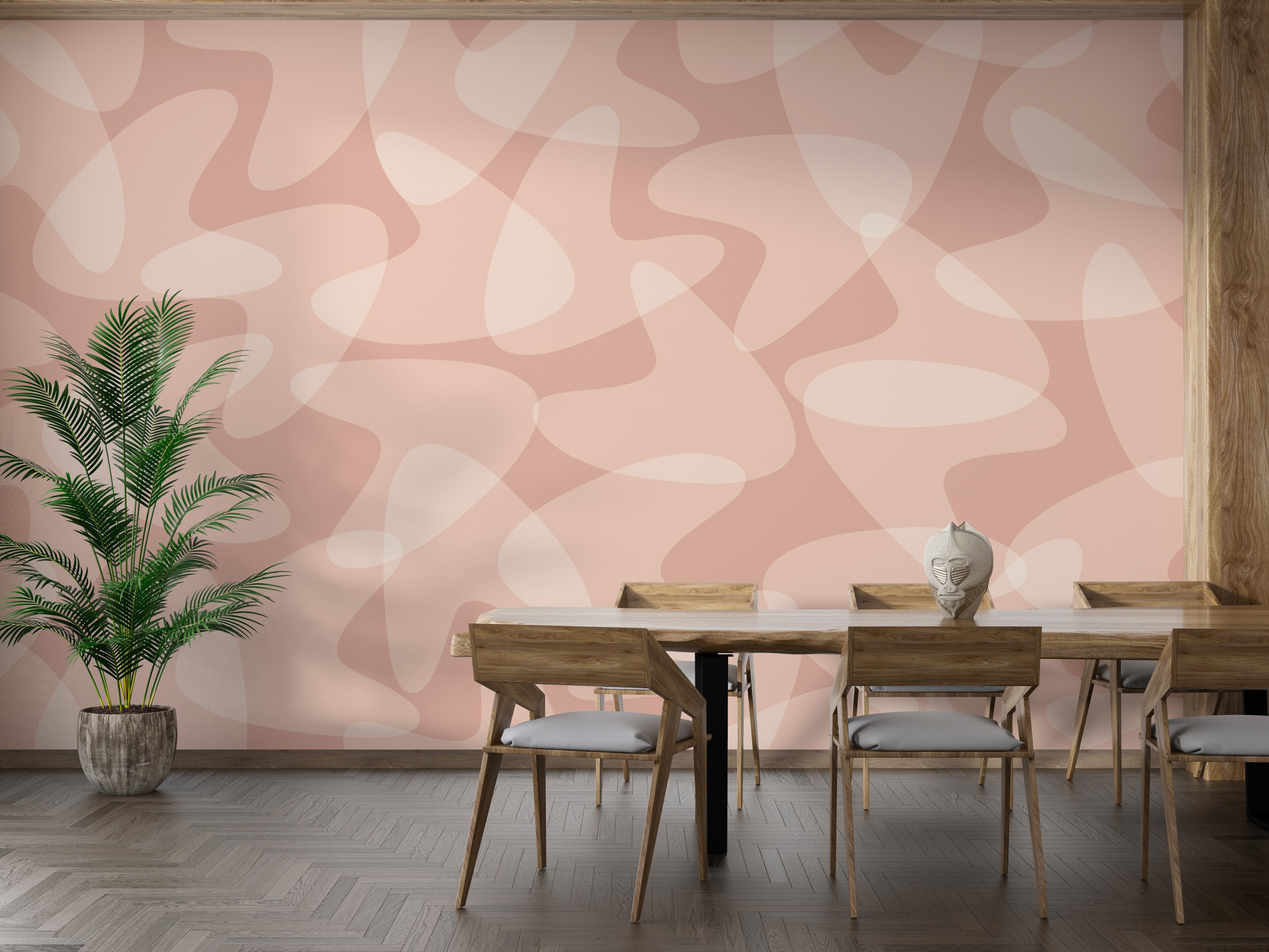 Nostalgic mid-century wallpaper in peach hues