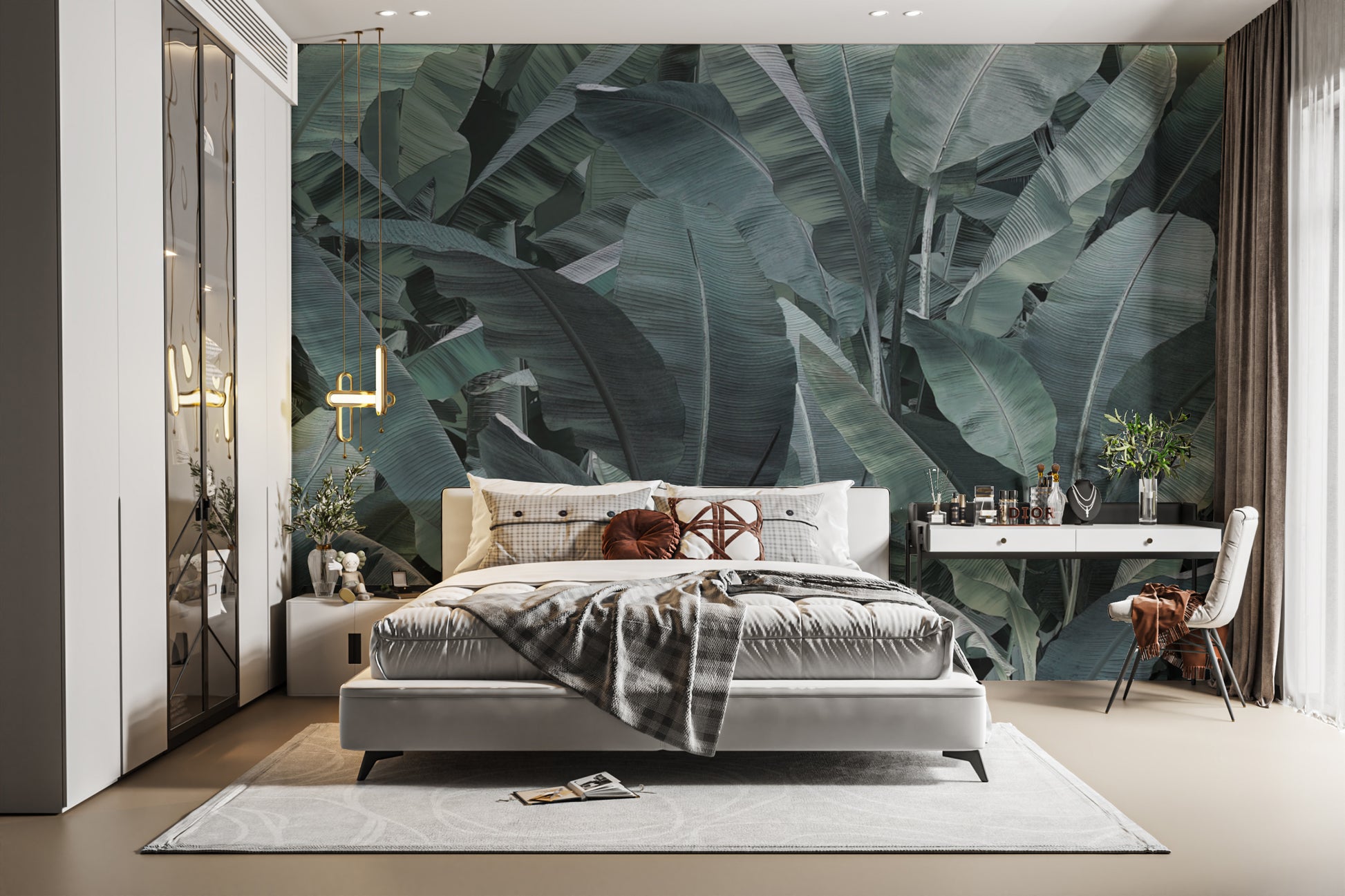 Large tropical leaf wallpaper for a bold statement
