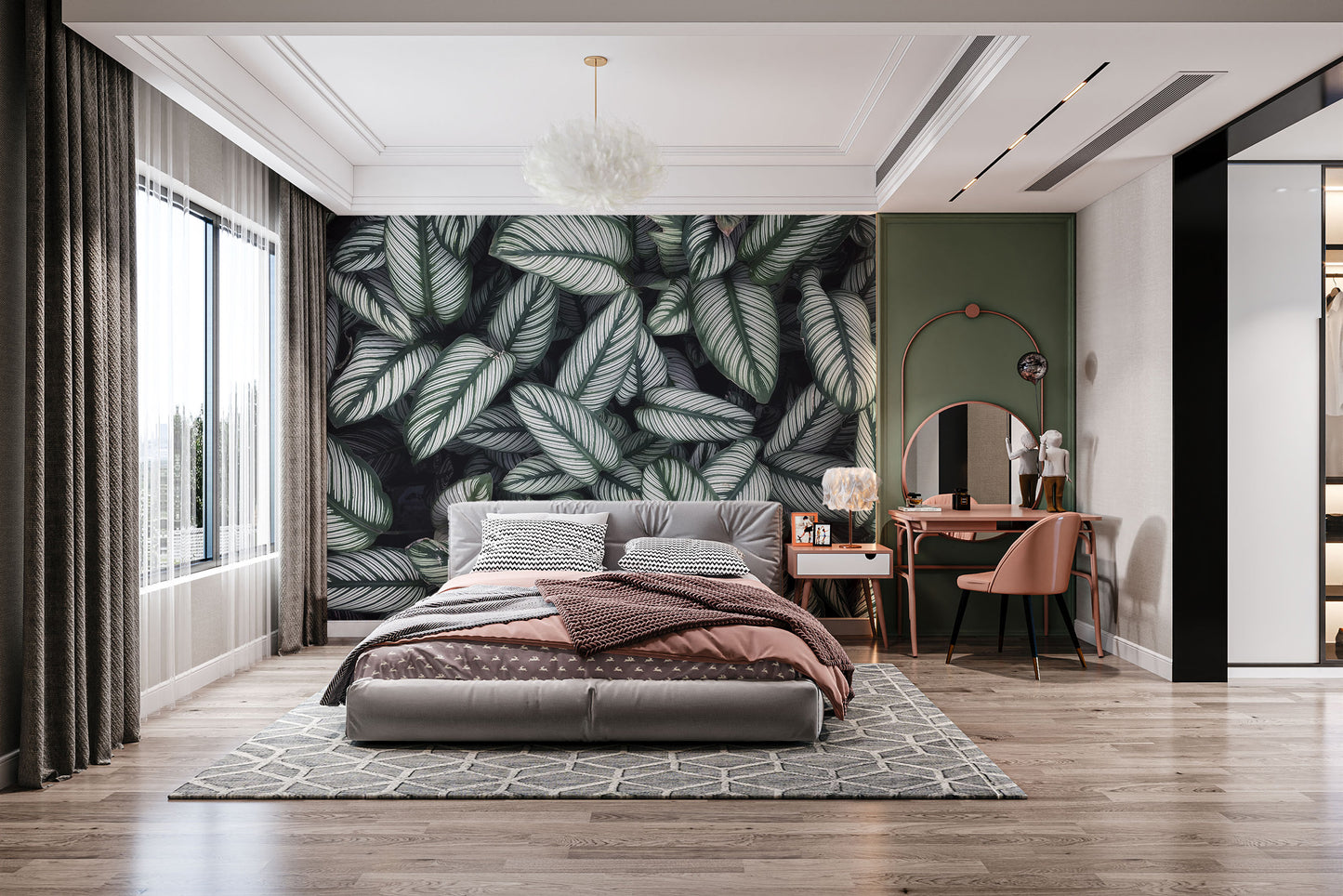 Green White Leaves Wallpaper Mural - Giffywalls