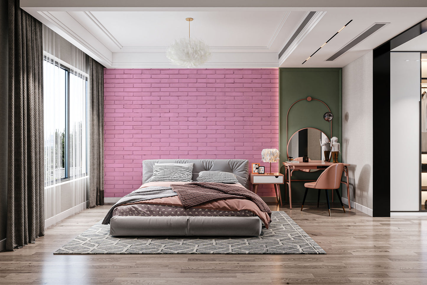 Pink Brick Wallpaper Mural - Giffywalls