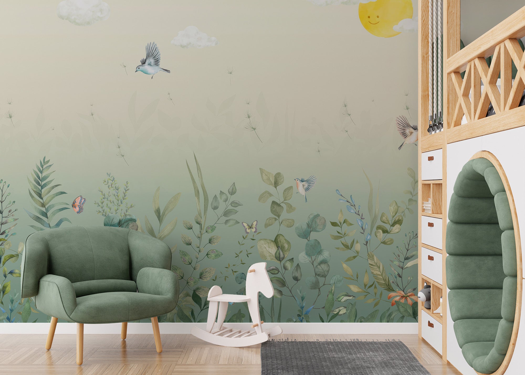 Add charm to your living room with Fluttering Harmony Wallpaper.