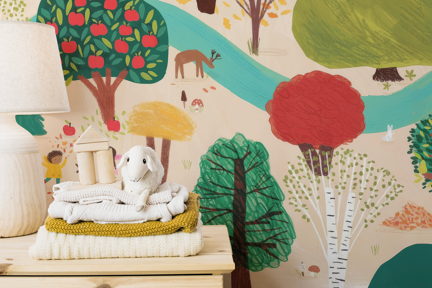 Kids play area wallpaper with Storybook Trees theme