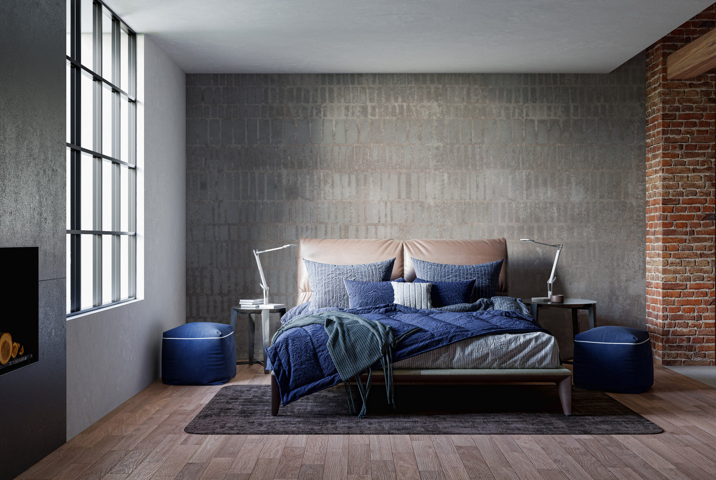 Subtle grid design wallpaper with concrete texture
