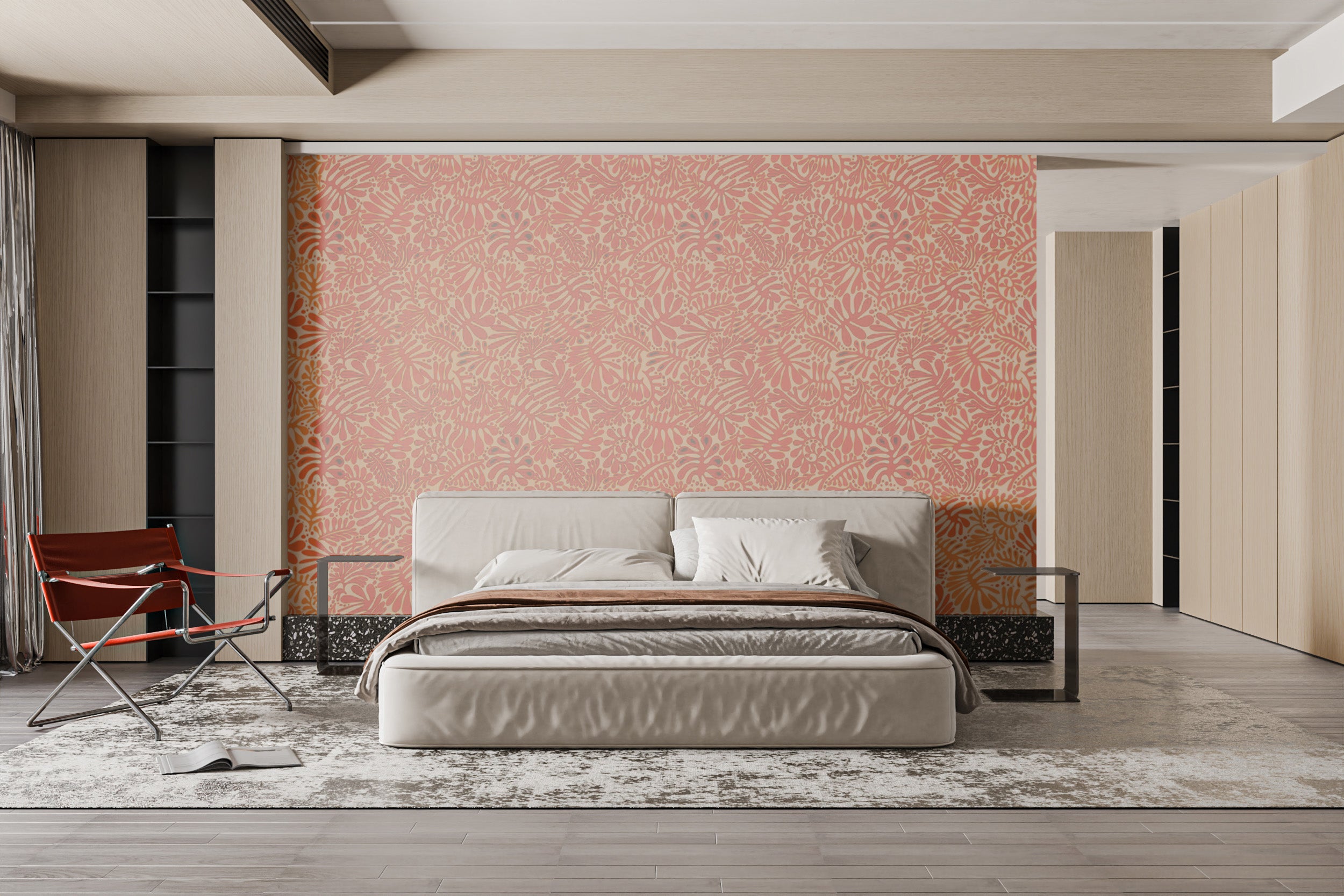 Trendy self-adhesive wallpaper with tangerine foliage