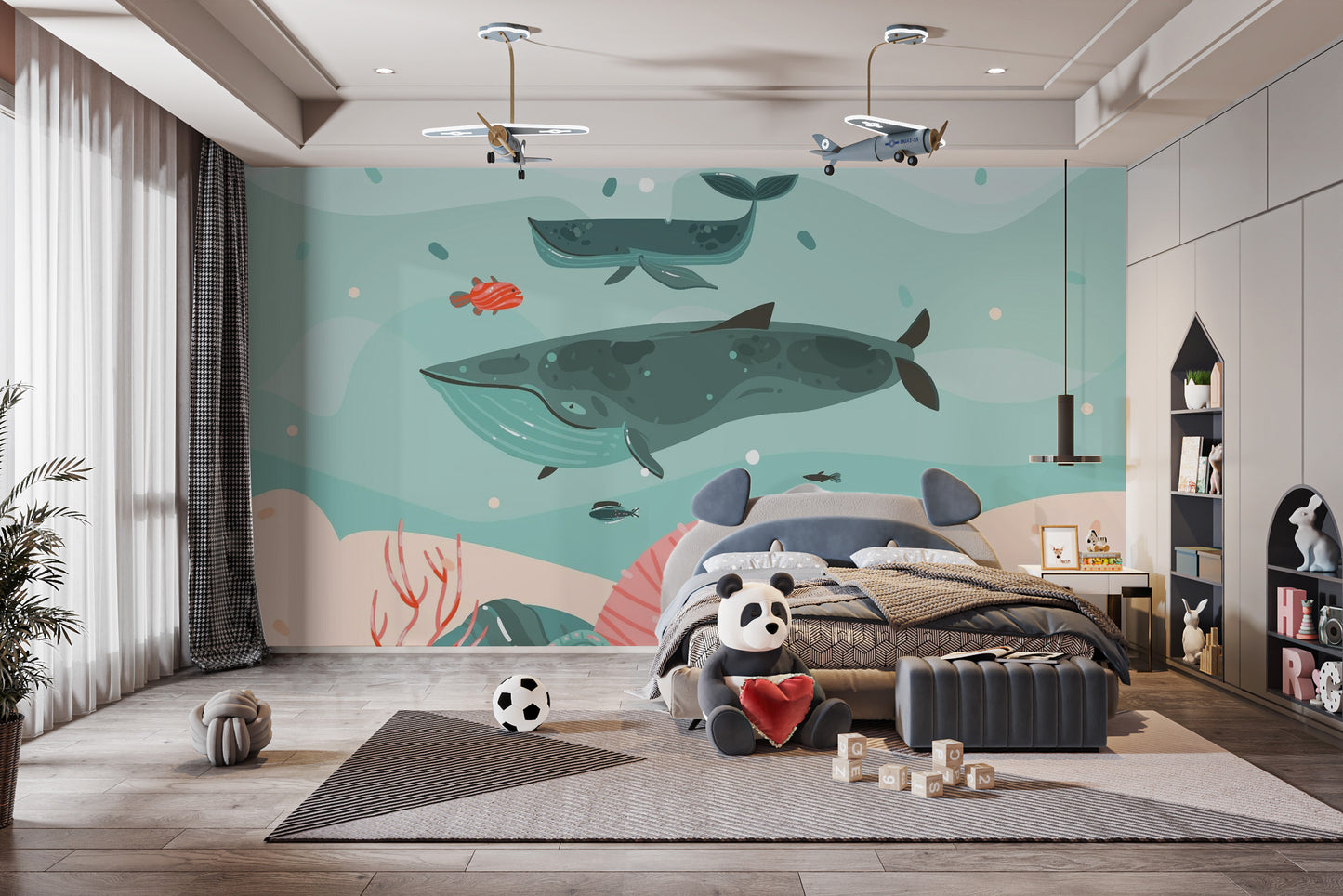 Whale Adventure Underwater Wallpaper Mural for Kids
