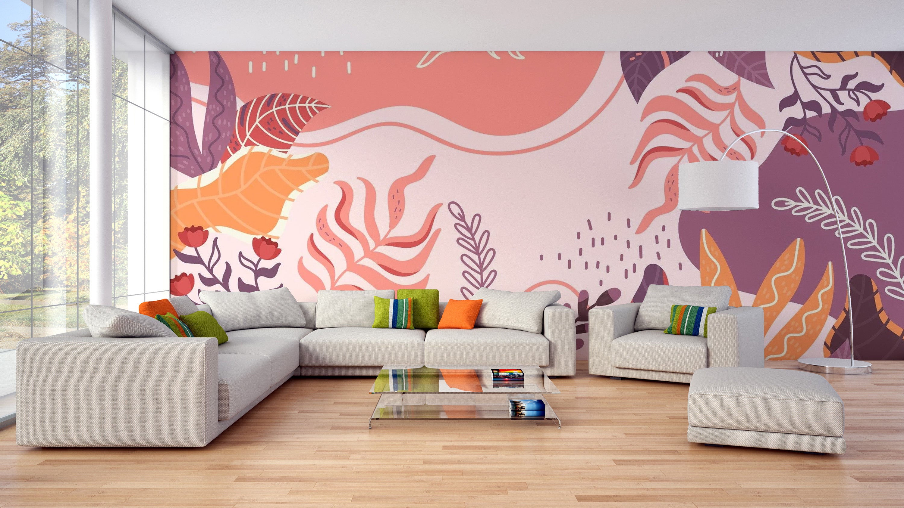 Abstract Large Leaves Wallpaper Mural design
