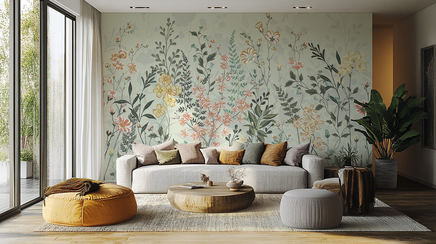 Soft hayfield wallpaper mural for modern interiors