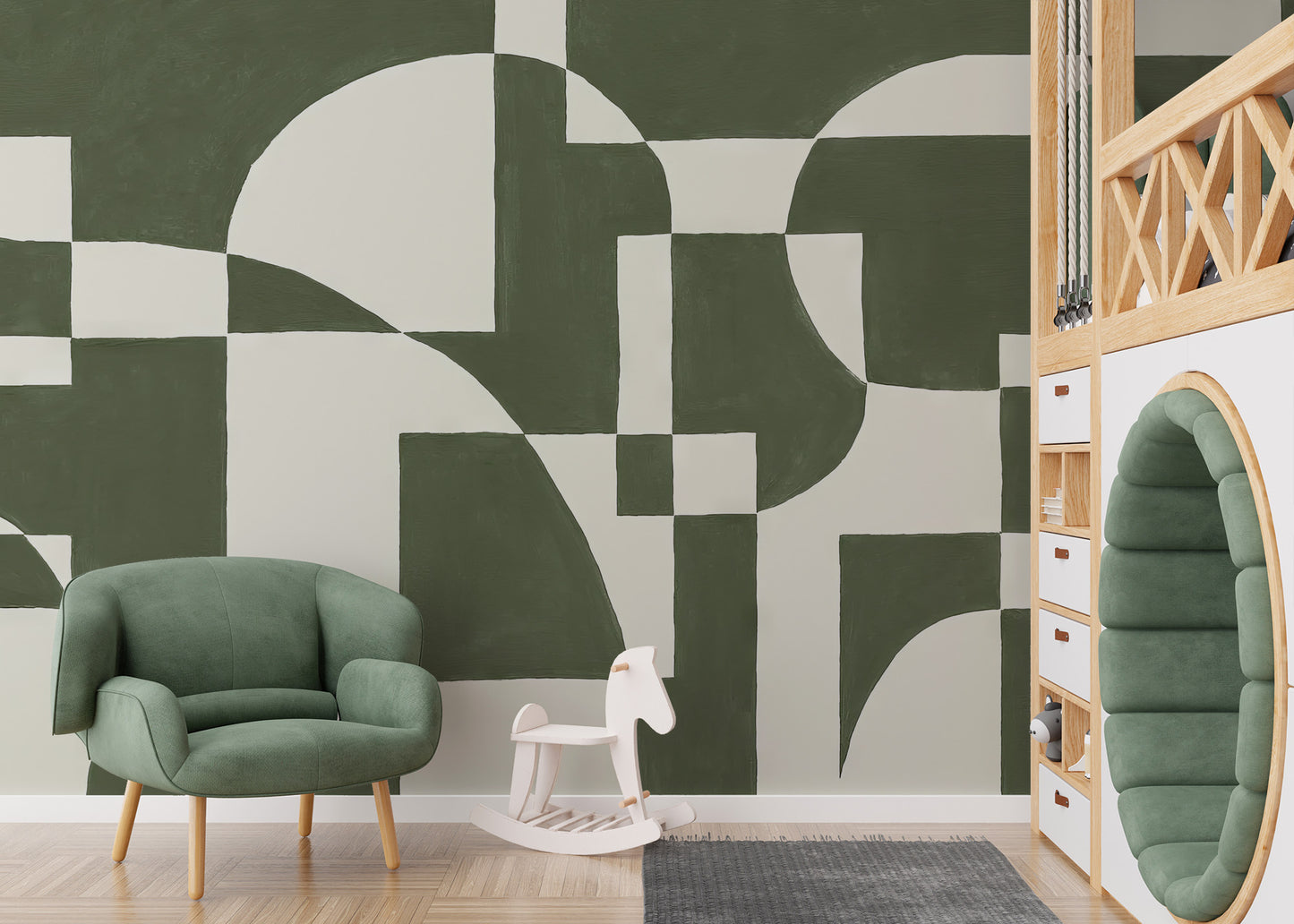 Emerald Geometric Elegance Mural - Giffywalls