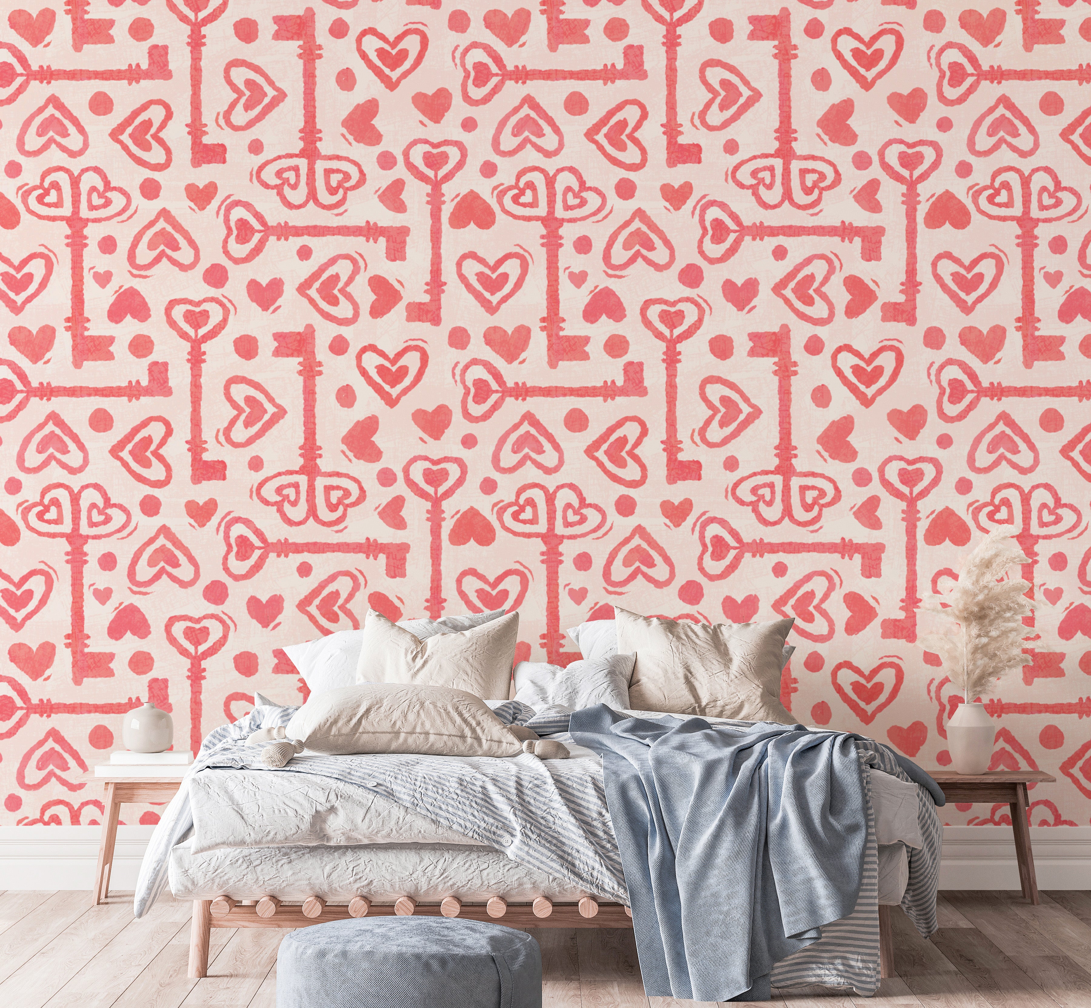 Pink wallpaper with a love-inspired design
