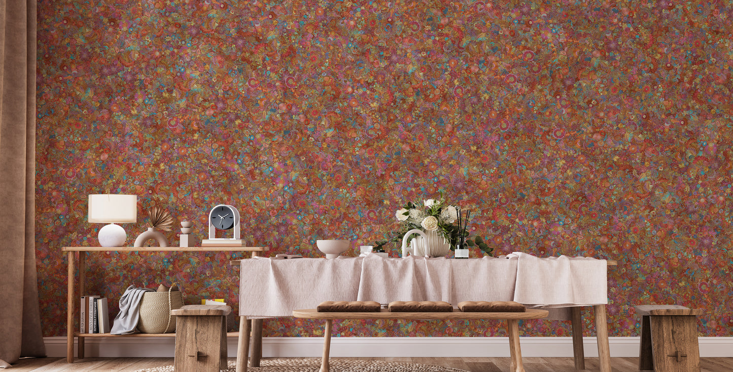 Red Color Embroidery Floral Wallpaper Murals - Giffywalls