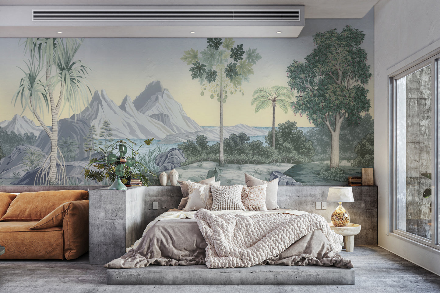 Elegant tropical mural with nature-inspired scenic beauty
