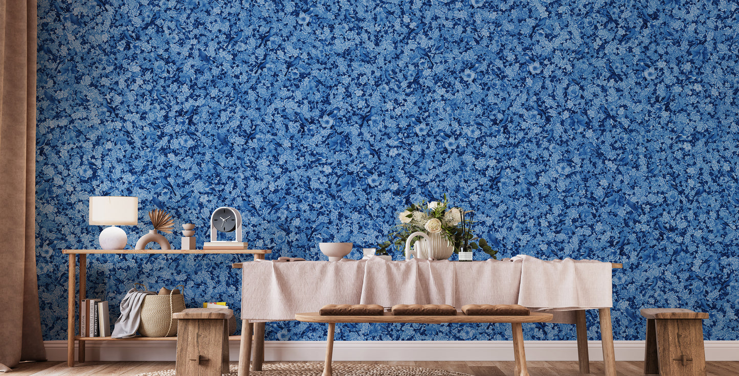 Blue Bird Wallpaper Flower Mural - Giffywalls