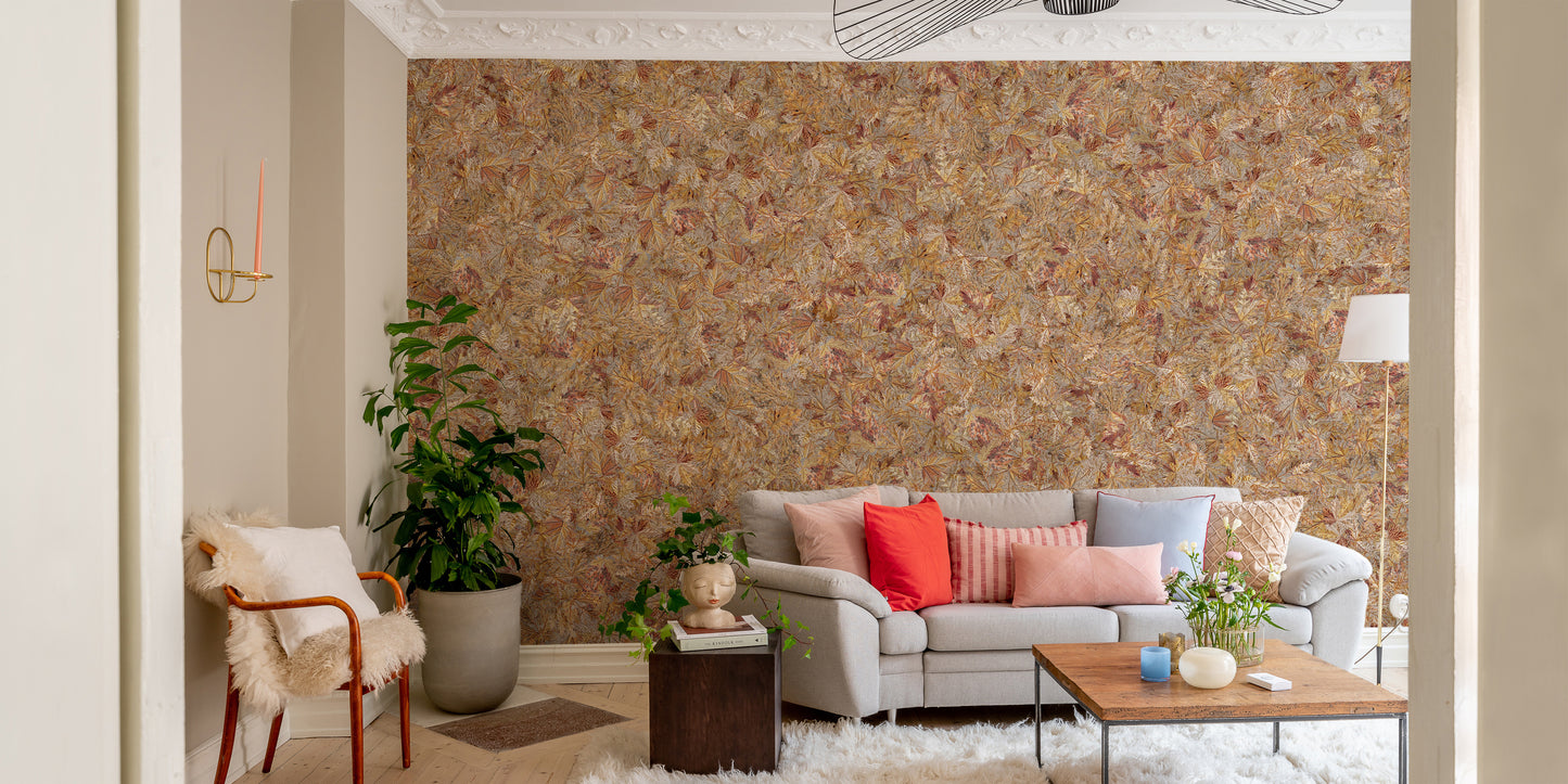 Taupe Brown Autumn Leaf Wallpaper Mural