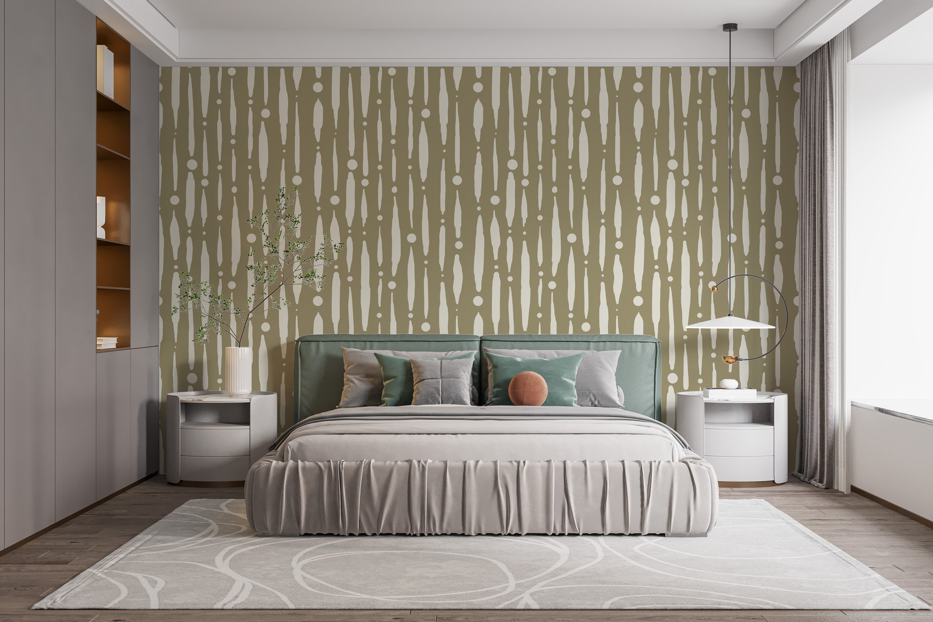 Artistic dripping lines wallpaper in a sage green tone
