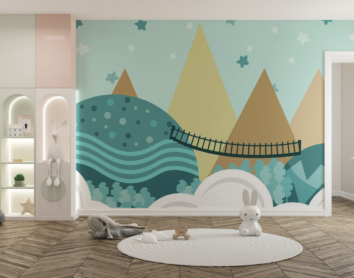 Kids Animated Pastel Motifs Wallpaper