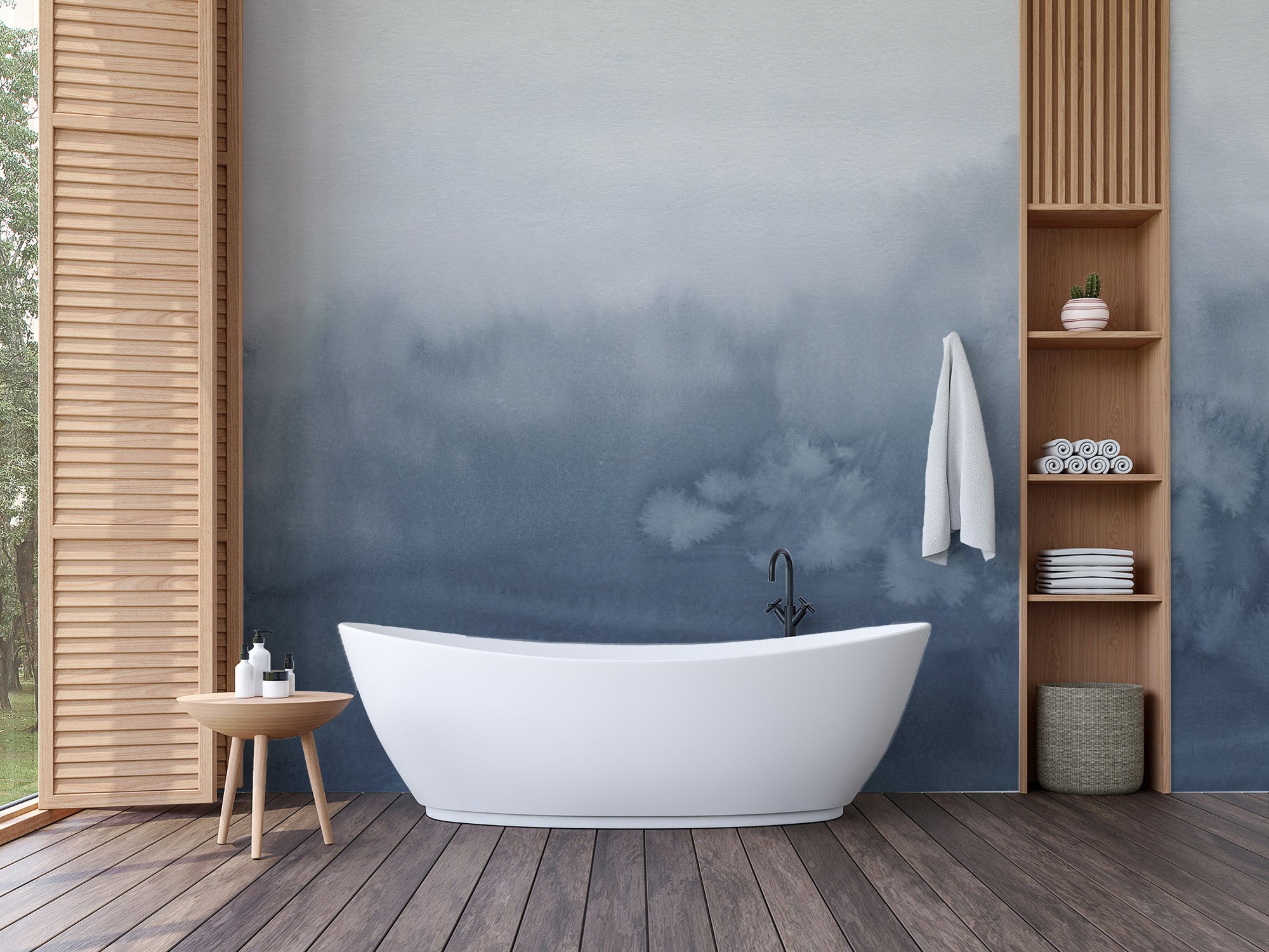 Ombre tones bring a soothing charm to your bathroom walls.