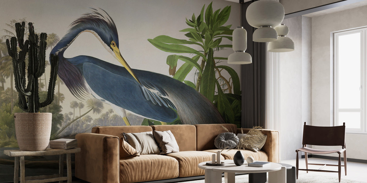 Heron in Blue Mural Wallpaper
