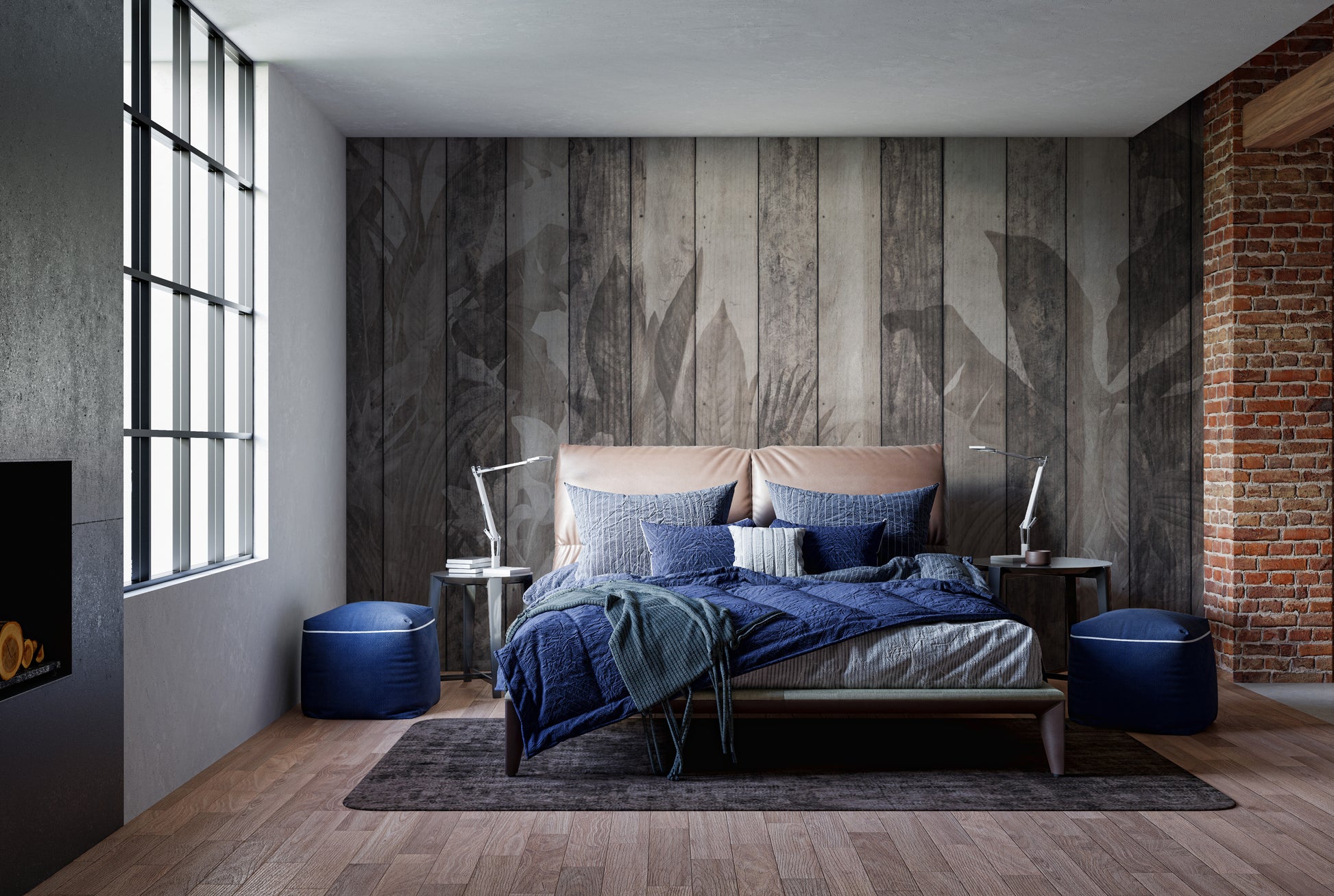 Weathered wood and leaf design wallpaper for cozy interiors
