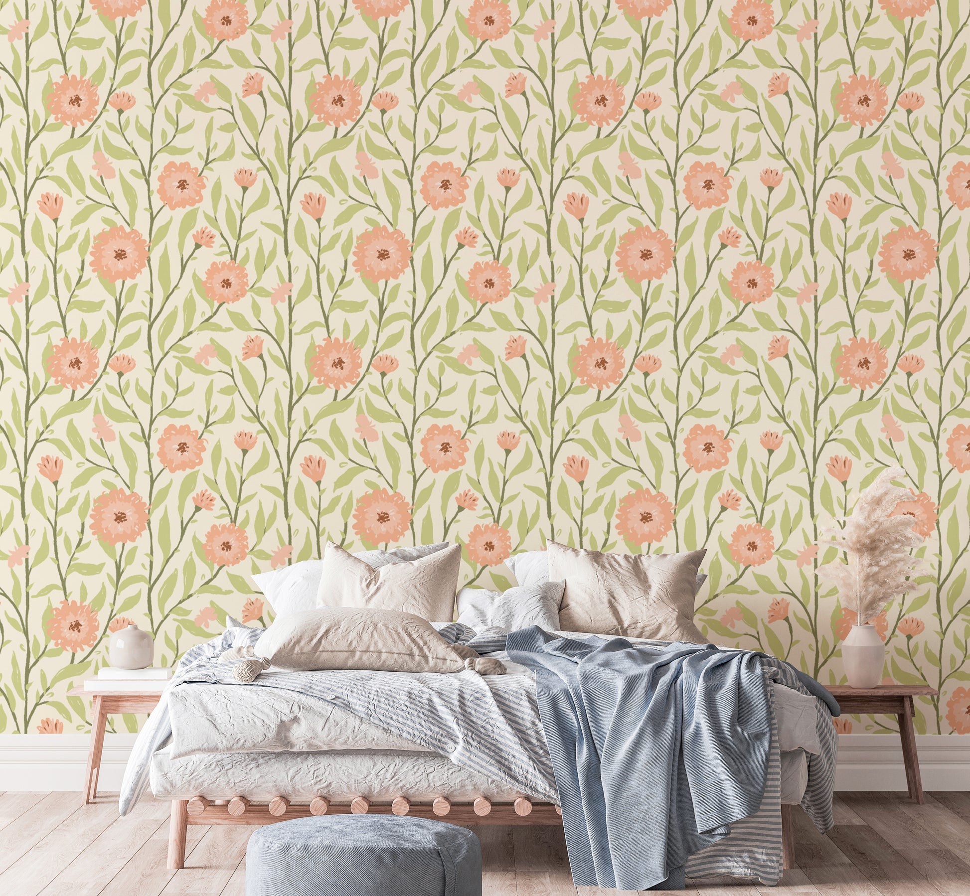 Elegant spring trellis peach fuzz wallpaper for a soft, warm vibe.
