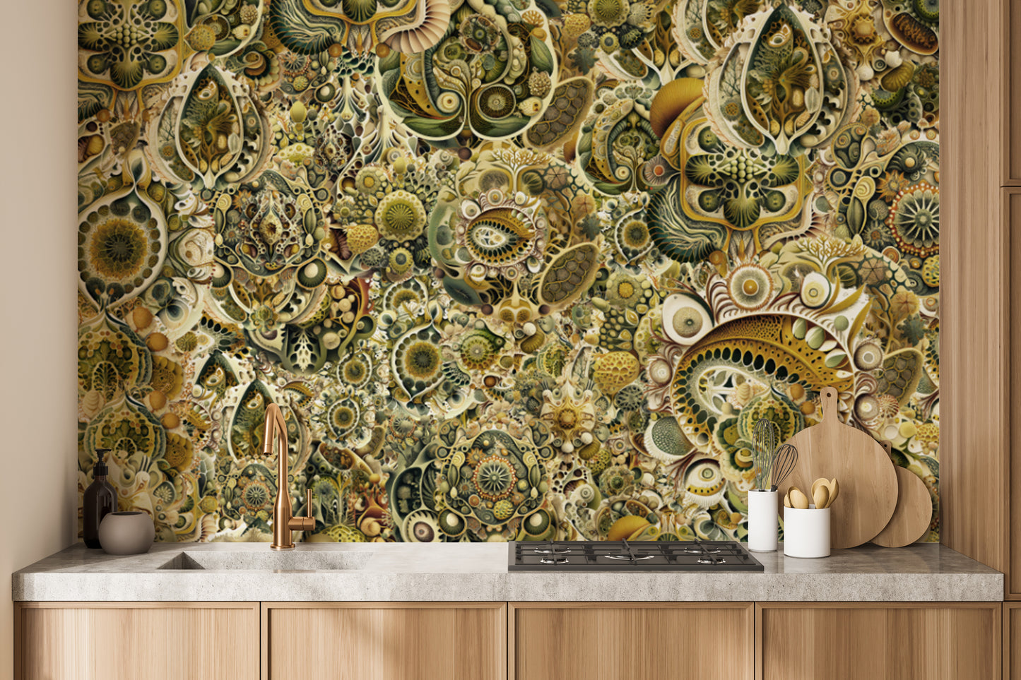 Green Color Abstract Haeckel Wallpaper Murals - Giffywalls