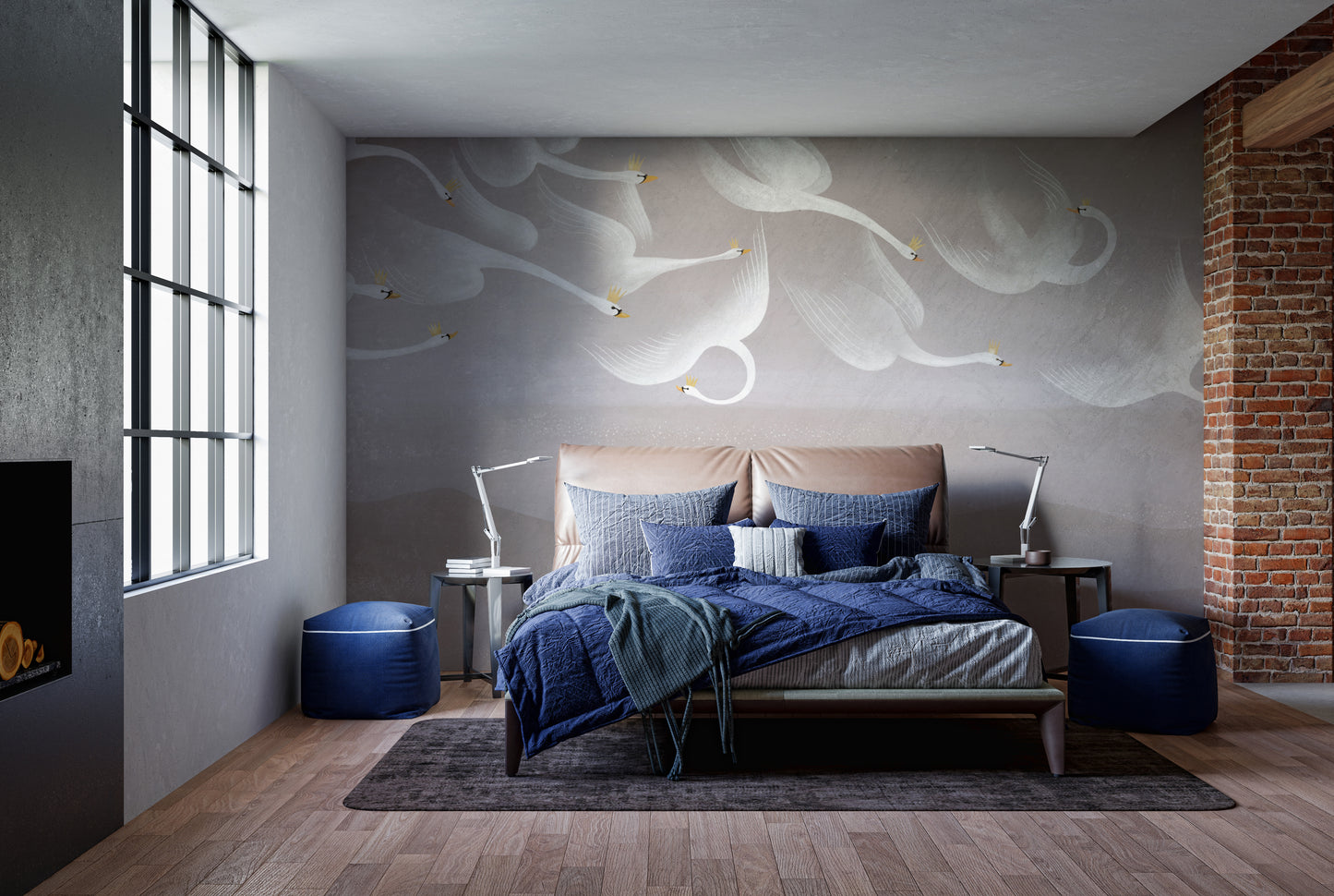 Ethereal swan wallpaper mural for serene interiors
